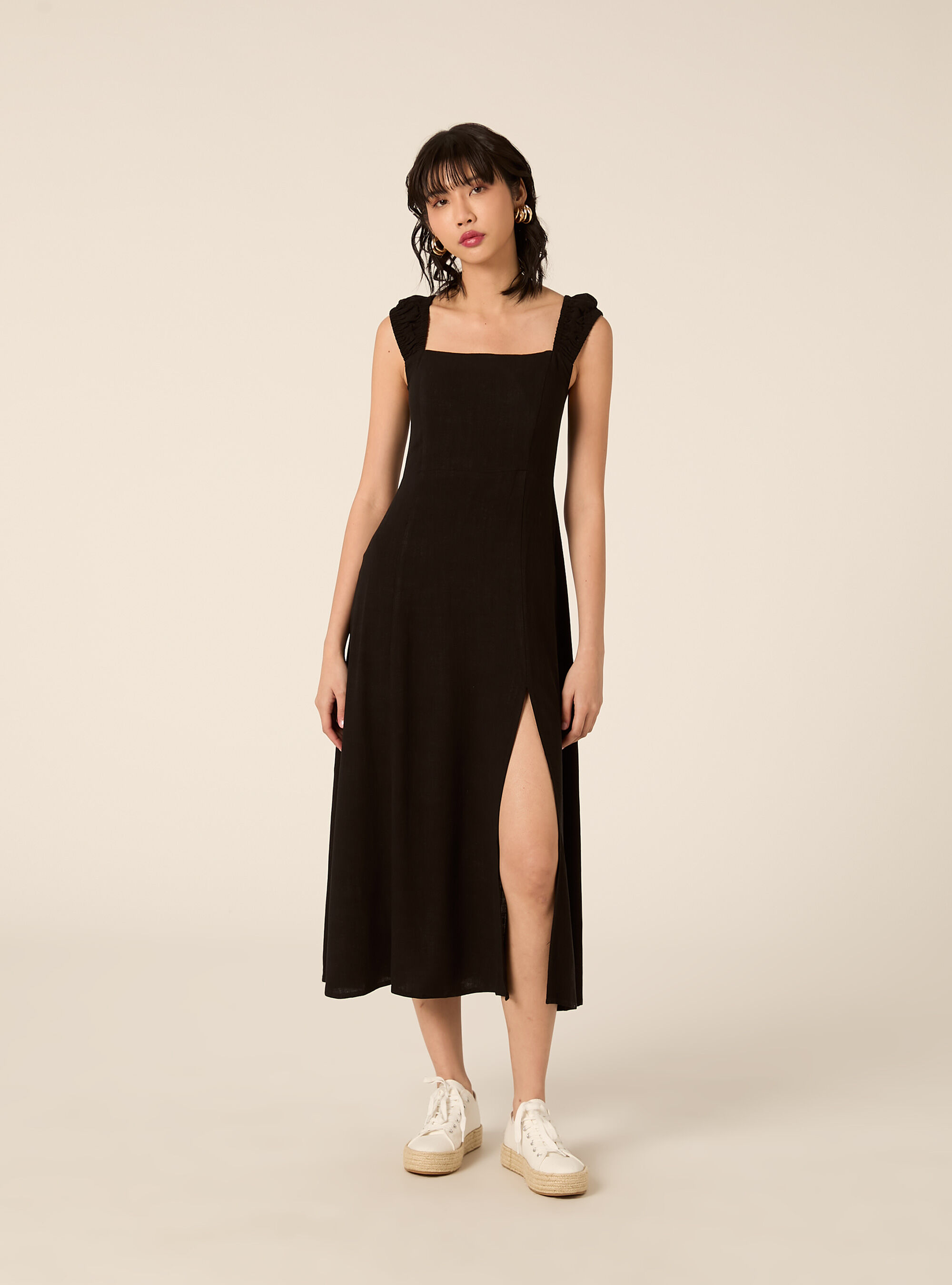 Robe en lin m&eacute;lang&eacute; avec dos nu