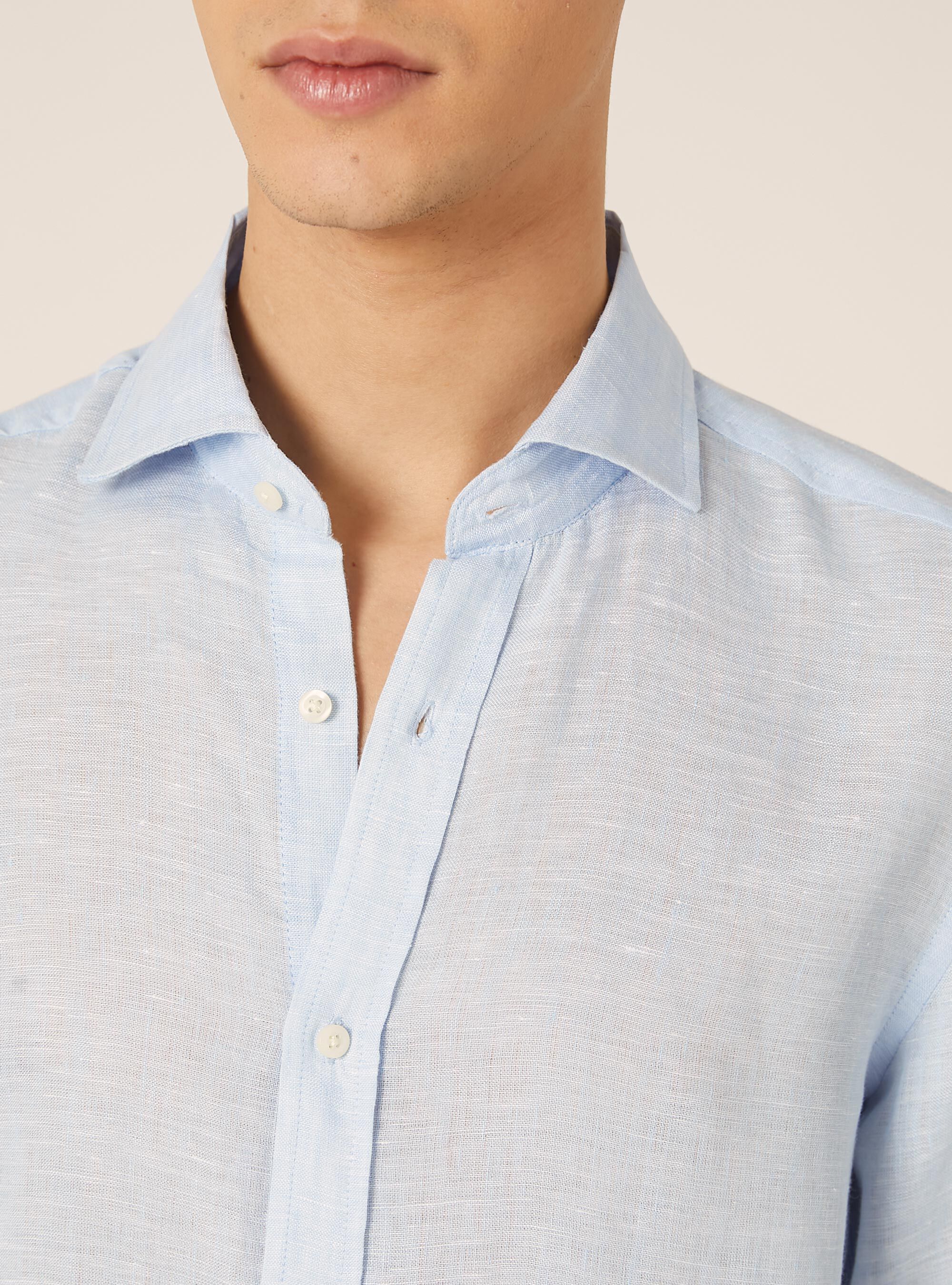 Camicia in puro lino a maniche lunghe, AZZURRO CHIARO