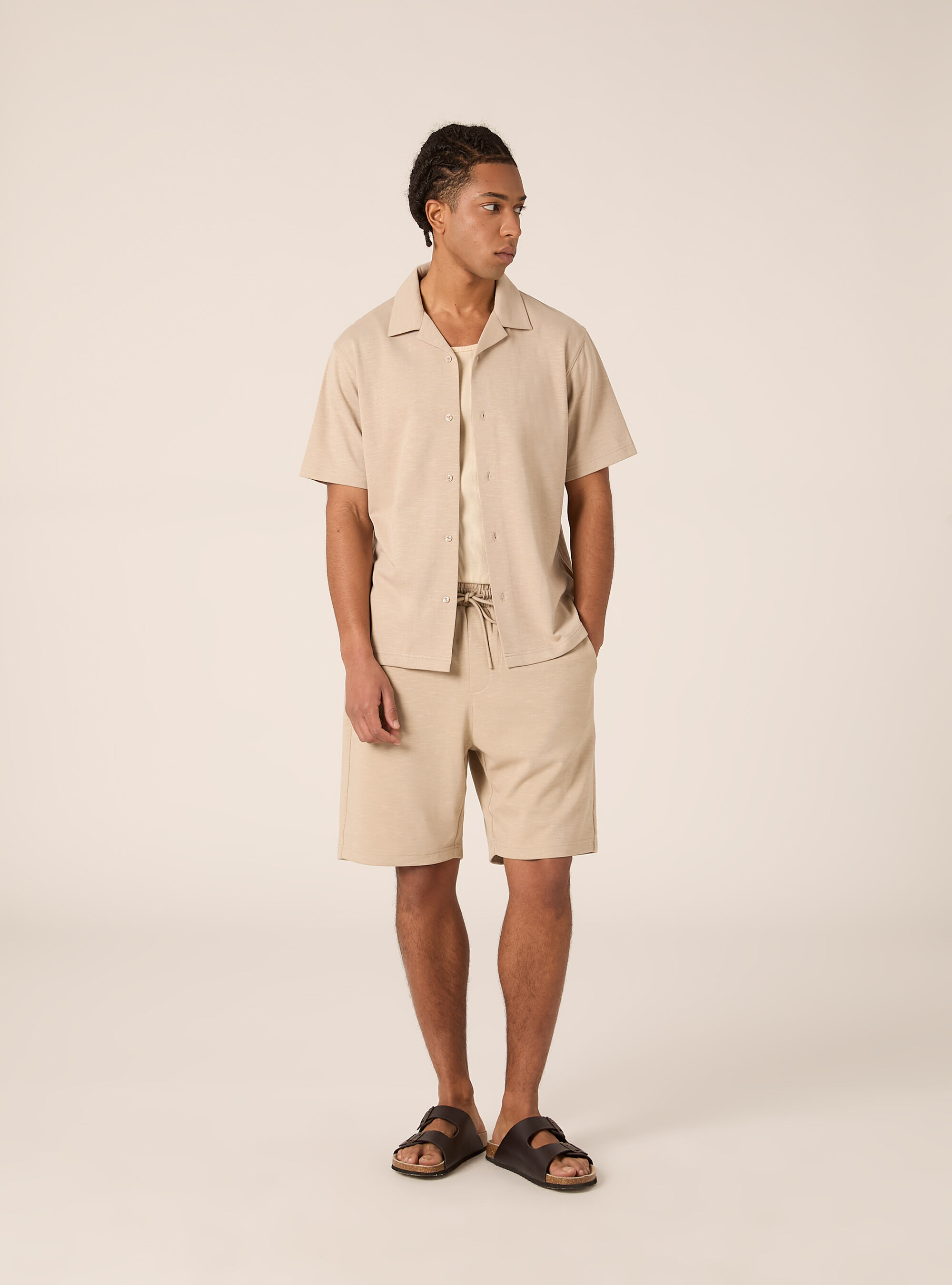 Kurz&auml;rmeliges Hemd aus Jersey, BG2 BEIGE MEDIUM