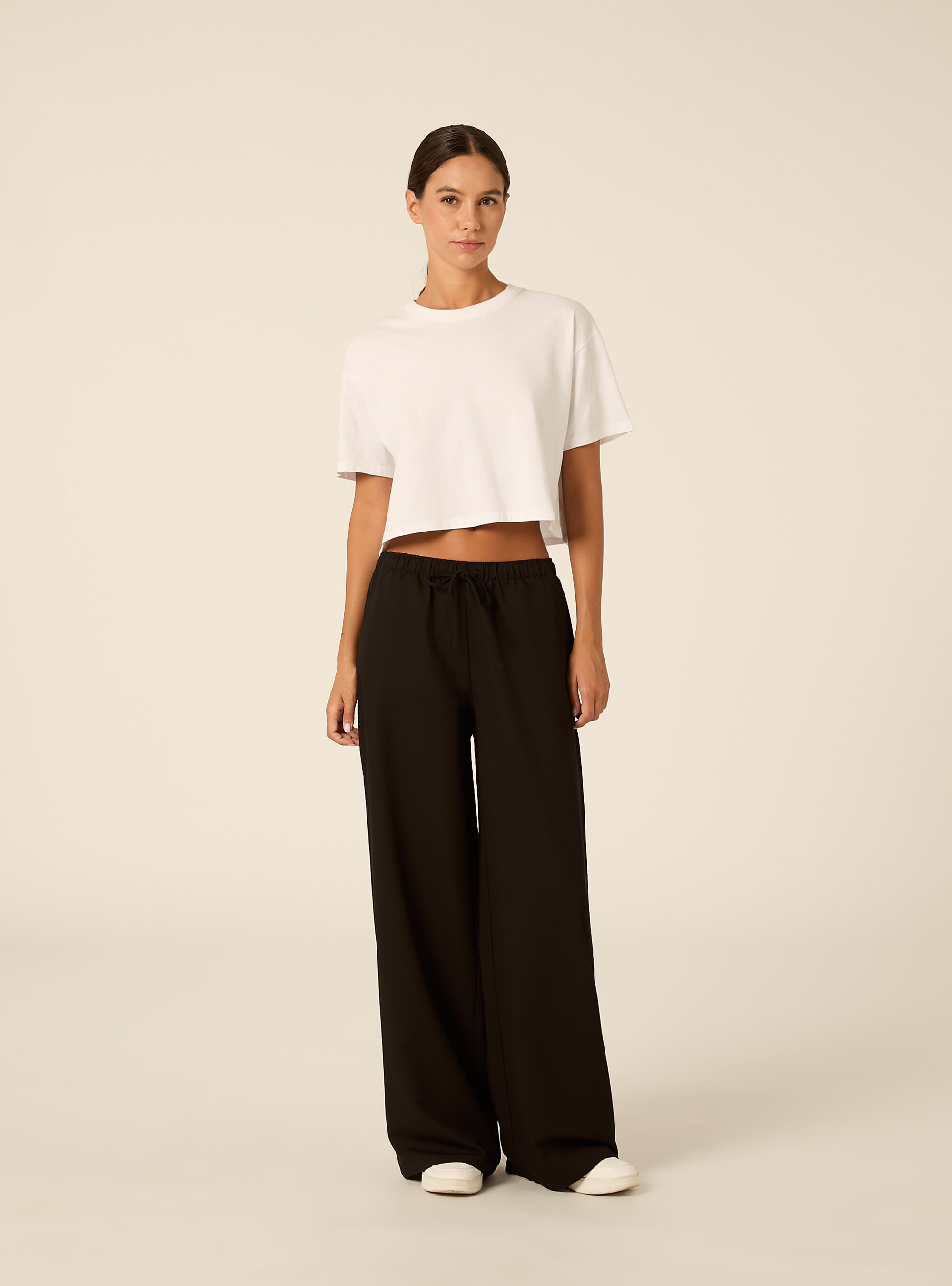 Pantal&oacute;n recto con el&aacute;stico en la cintura, BK1 BLACK