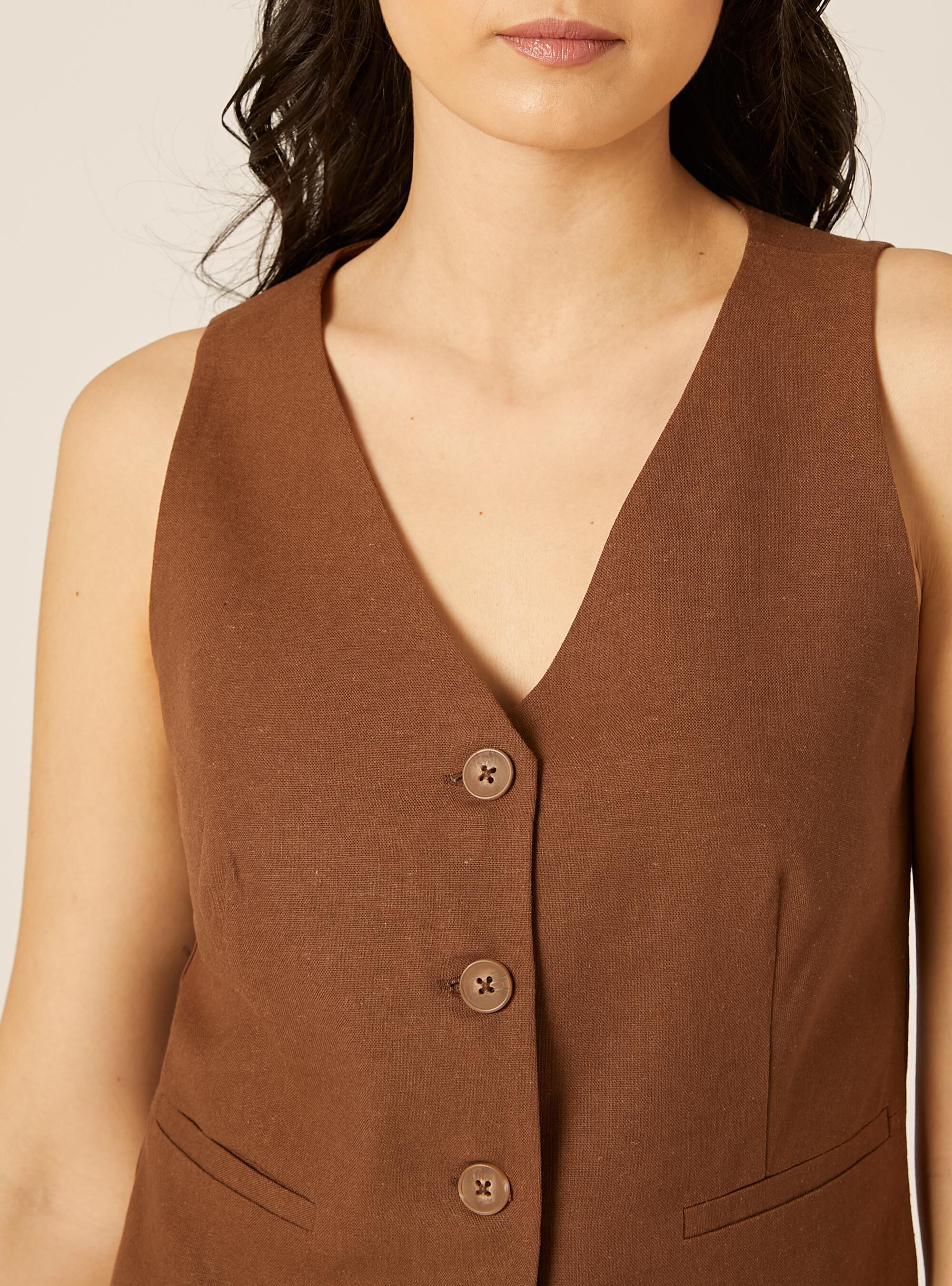 Chaleco en mezcla de lino, BR2 BROWN MEDIUM