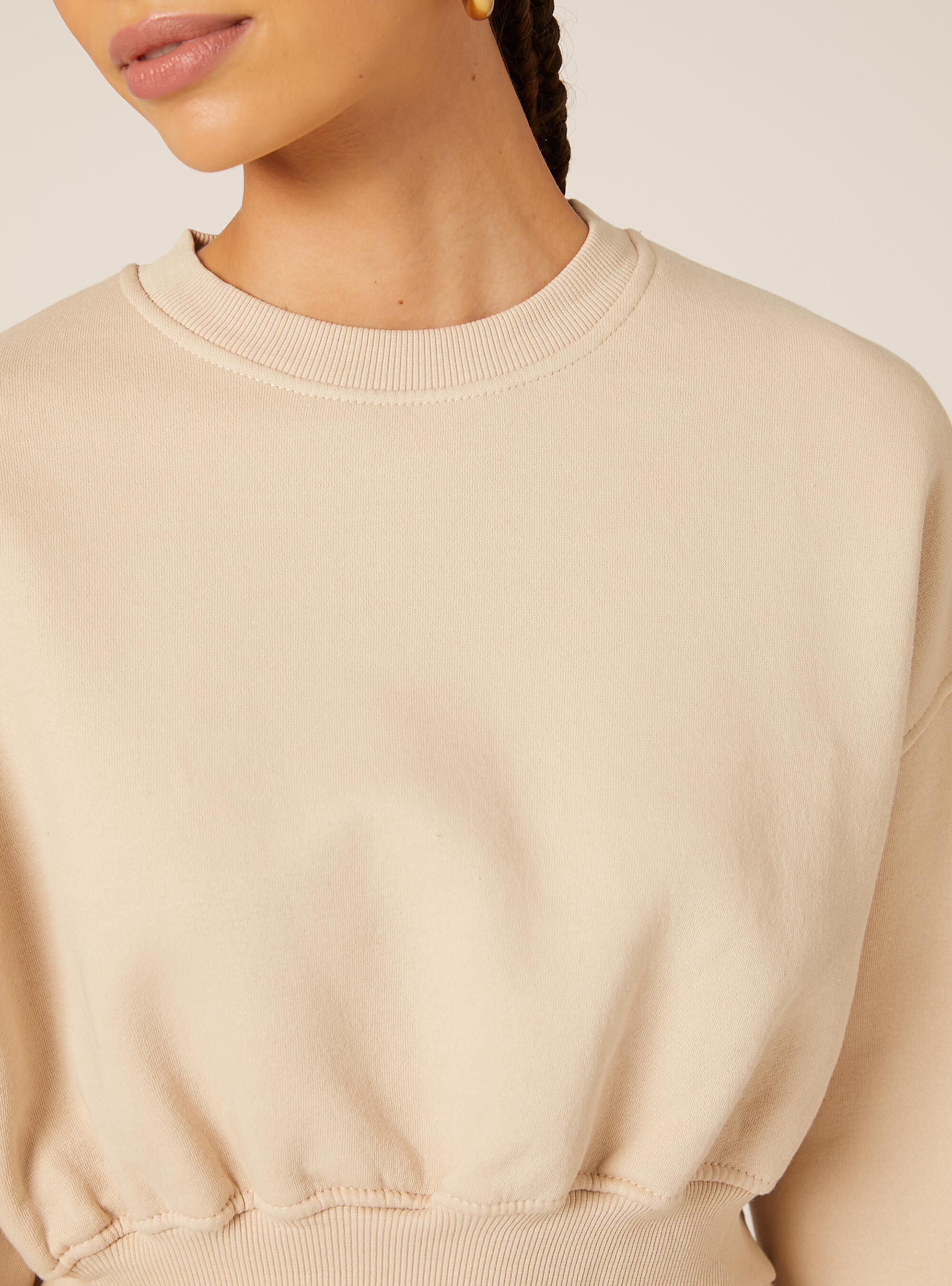 Sweat-shirt &agrave; col rond en coton court, BG2 BEIGE MEDIUM