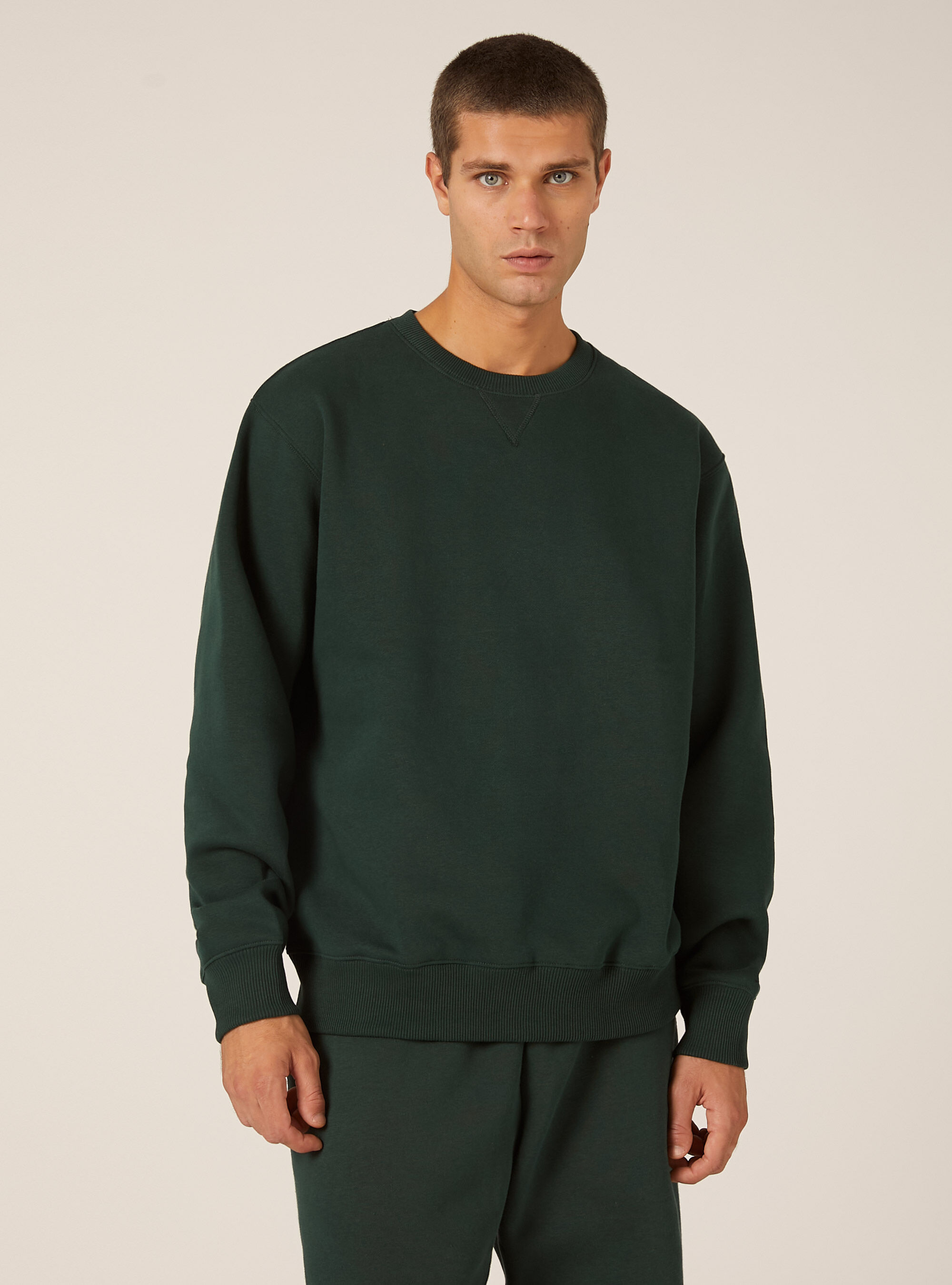 Sweat-shirt &agrave; col rond uni, GN1 GREEN DARK