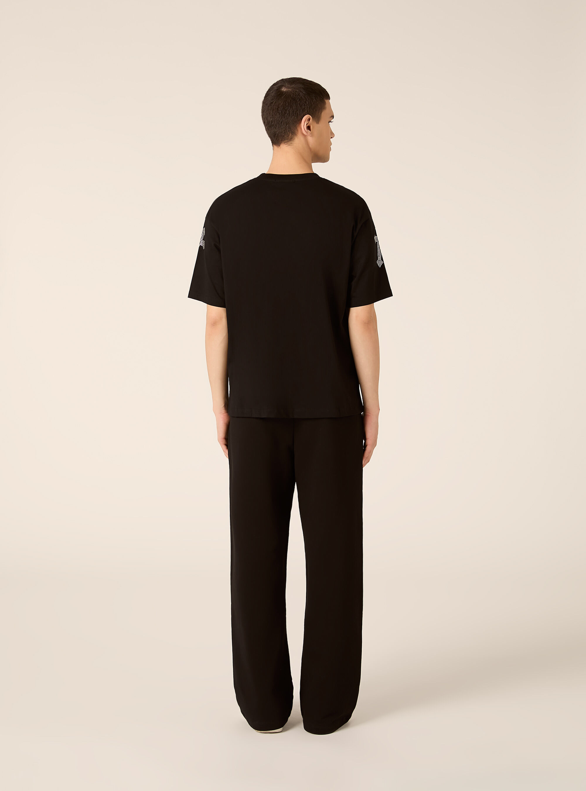 Maglietta boxy fit con strass, NERO