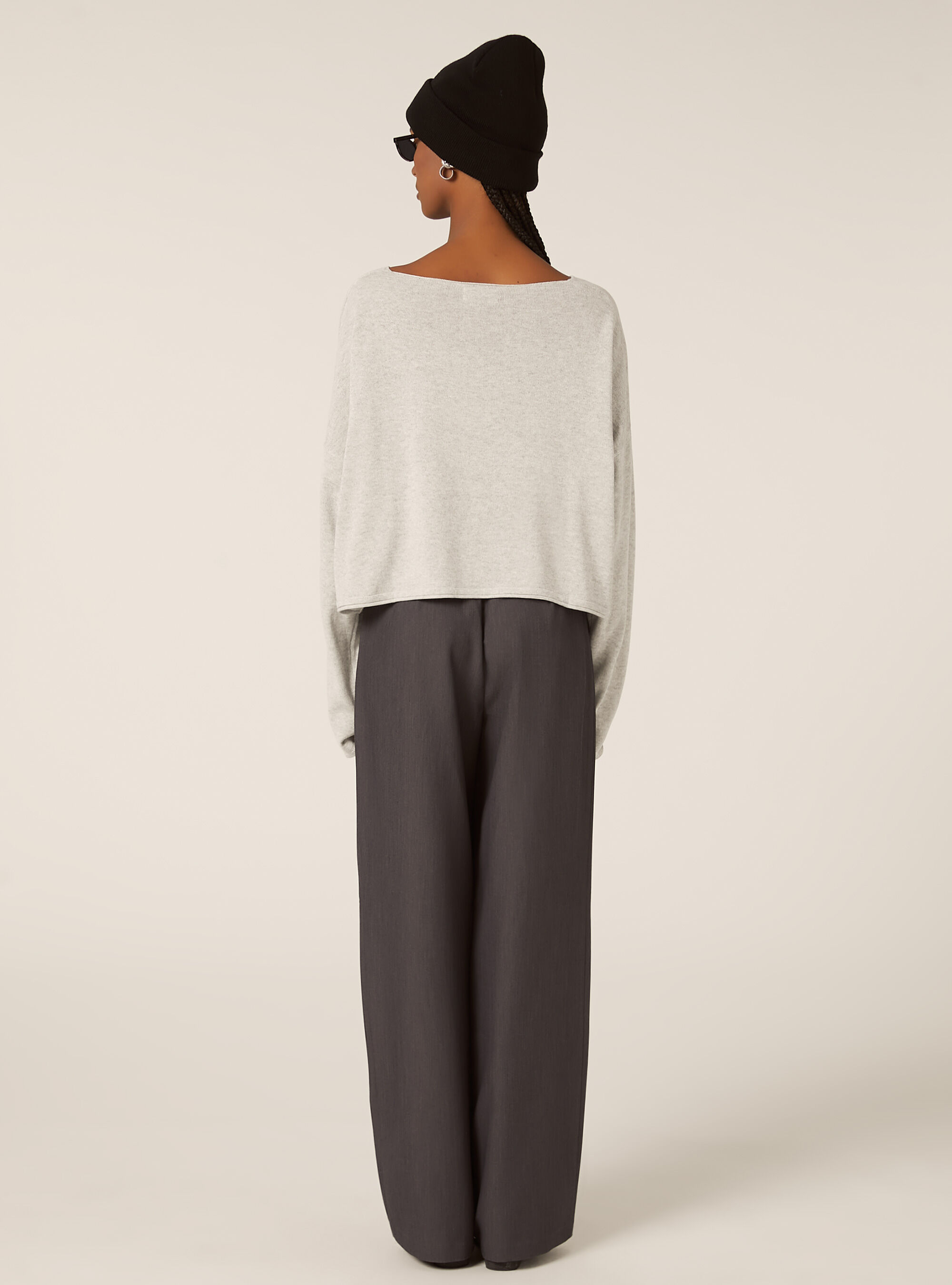 Pull &agrave; encolure bateau en coton doux, MGY3 GREY MEL LIGHT