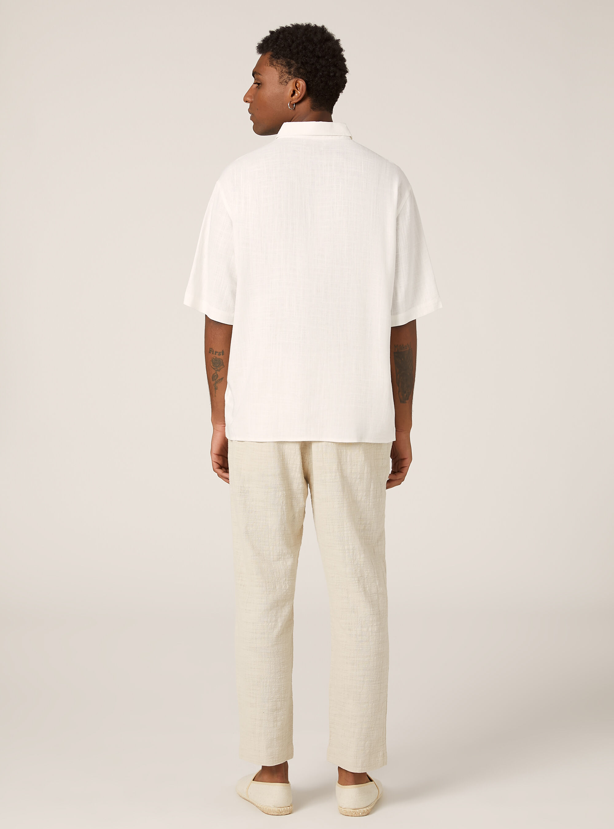 Chemise &agrave; manches courtes en lin m&eacute;lang&eacute;, WH1 OFF WHITE