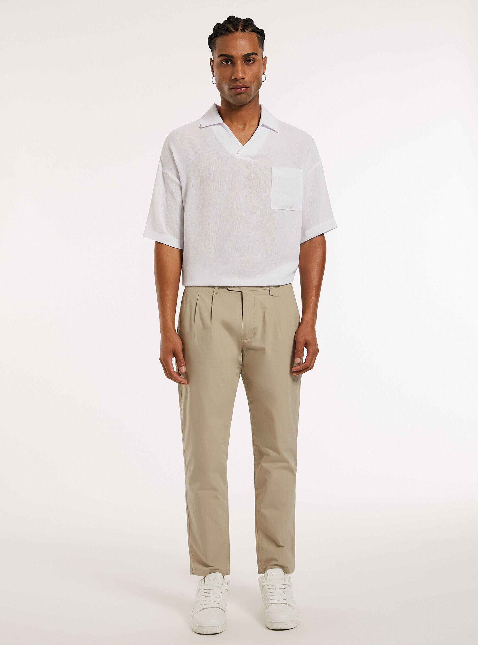 Pantalon en coton &agrave; double plis