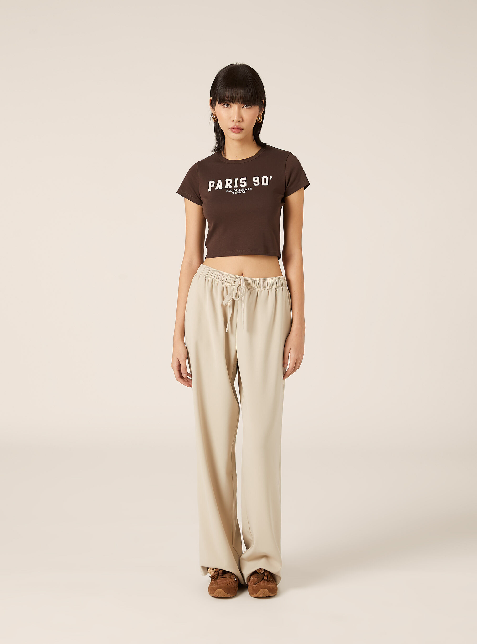 Cropped Short Sleeve Varsity Graphic T-Shirt, BR1 BROWN DARK