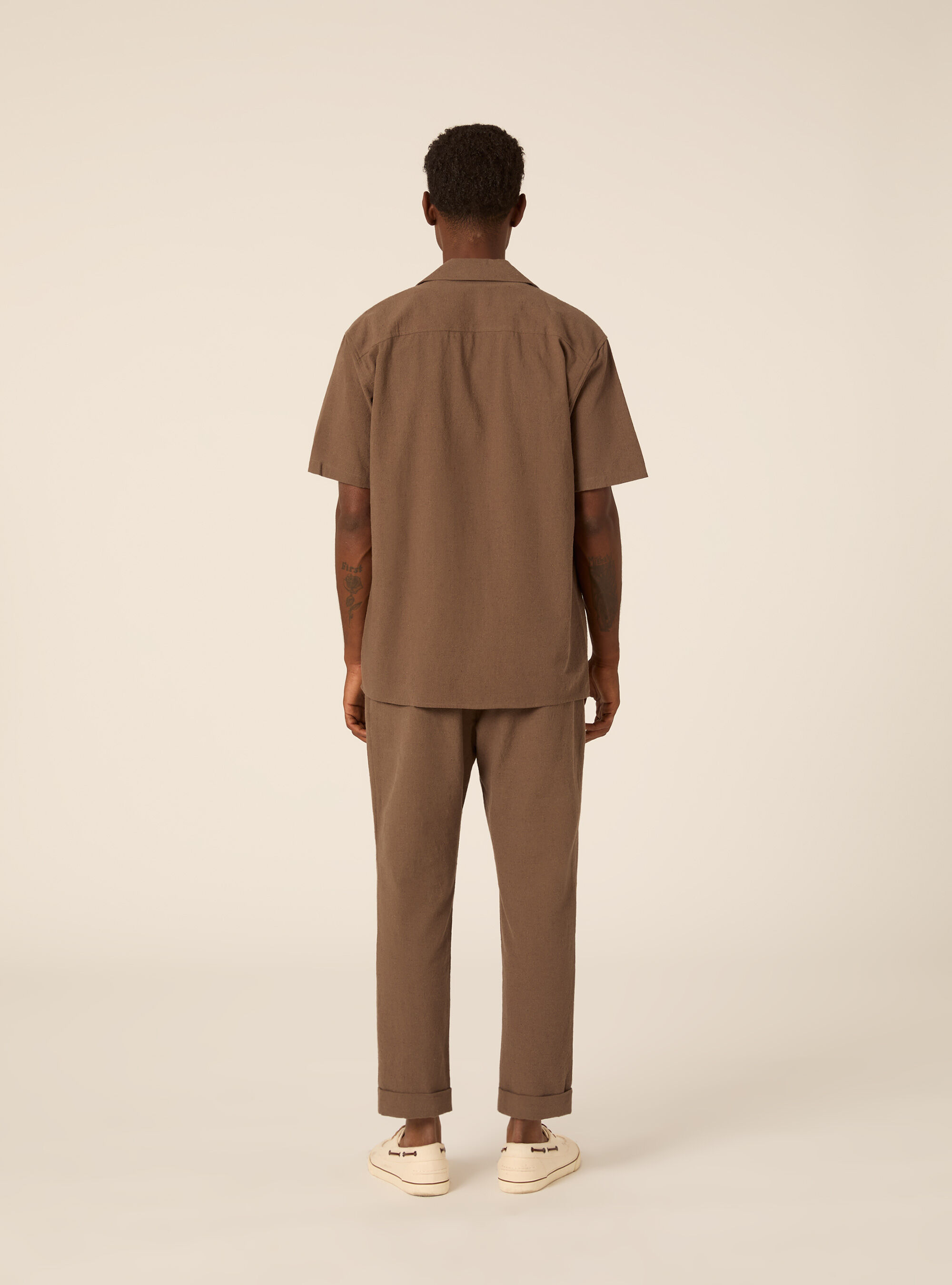 Linen Blend Bowling Shirt, MBR2 BROWN MEL MED