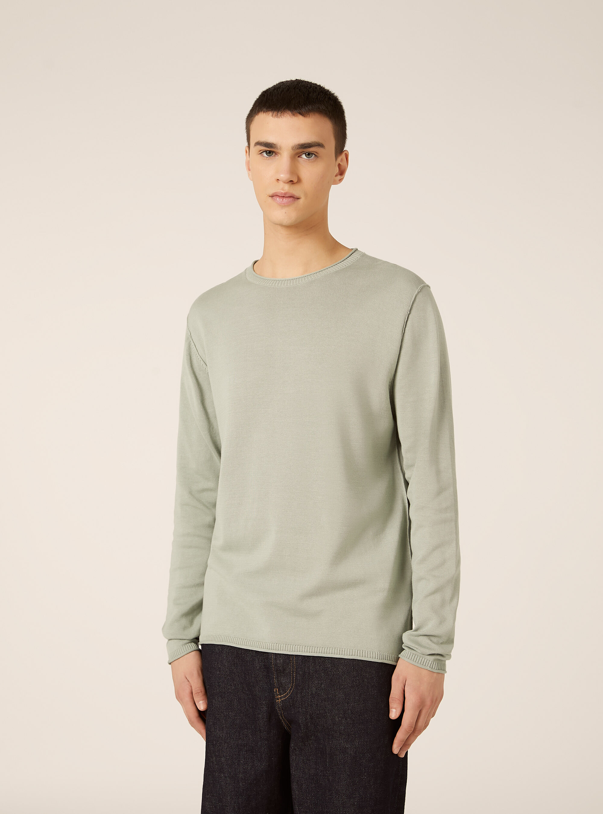 Pullover girocollo in cotone, SALVIA CHIARO
