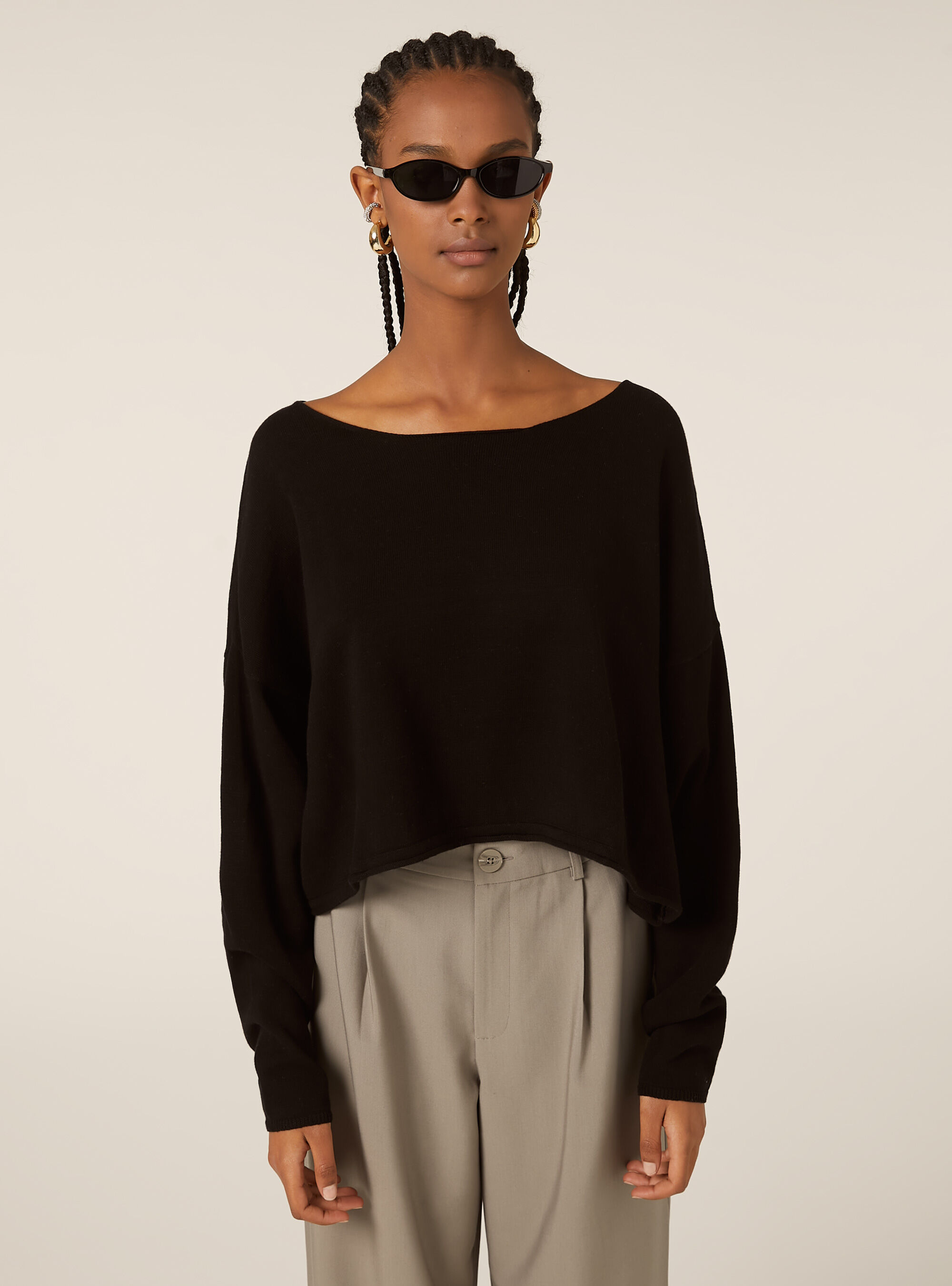 Pull &agrave; encolure bateau en coton doux
