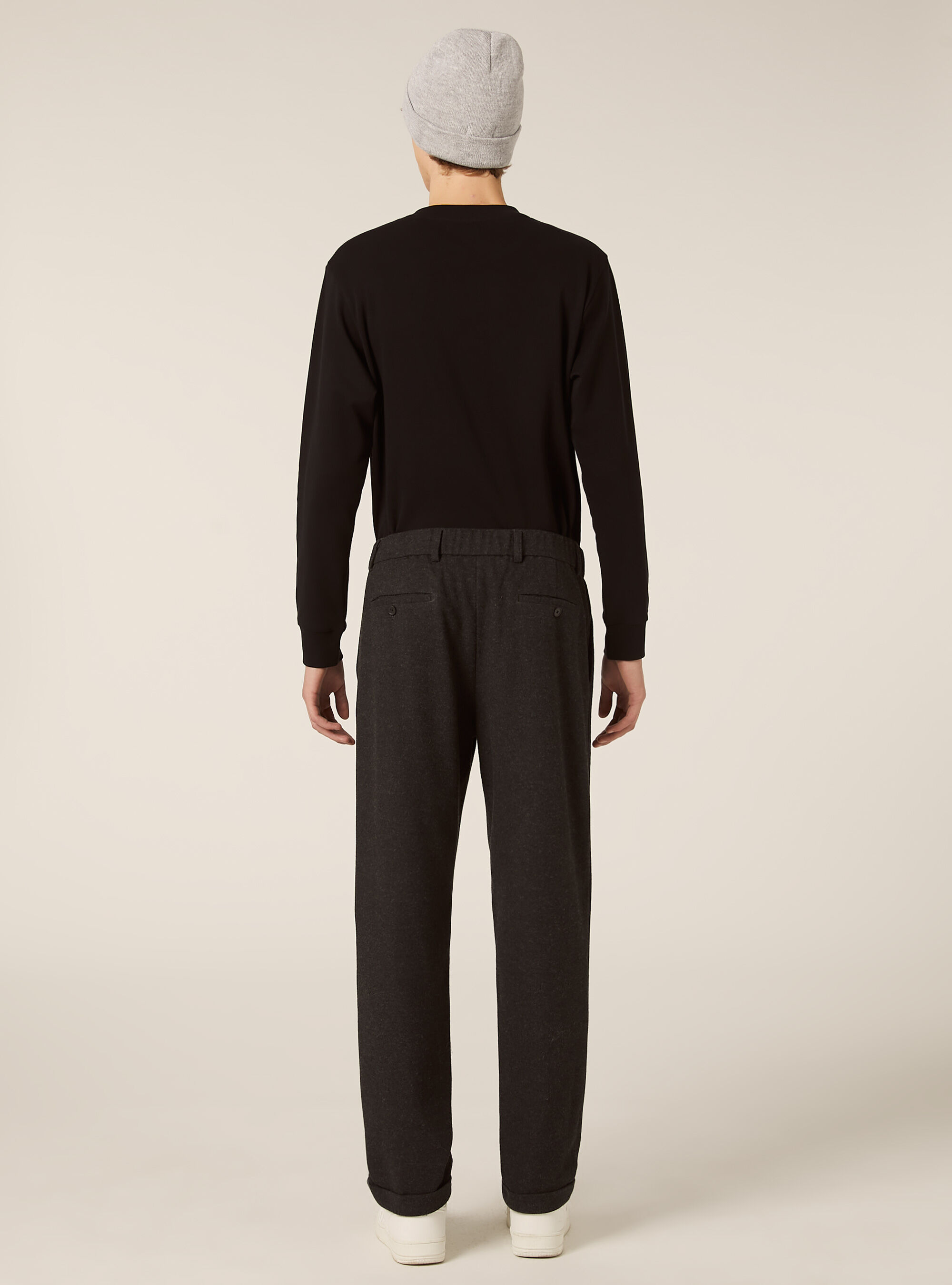 Pantalon &agrave; pinces effet flanelle, MGY1 GREY MEL DARK