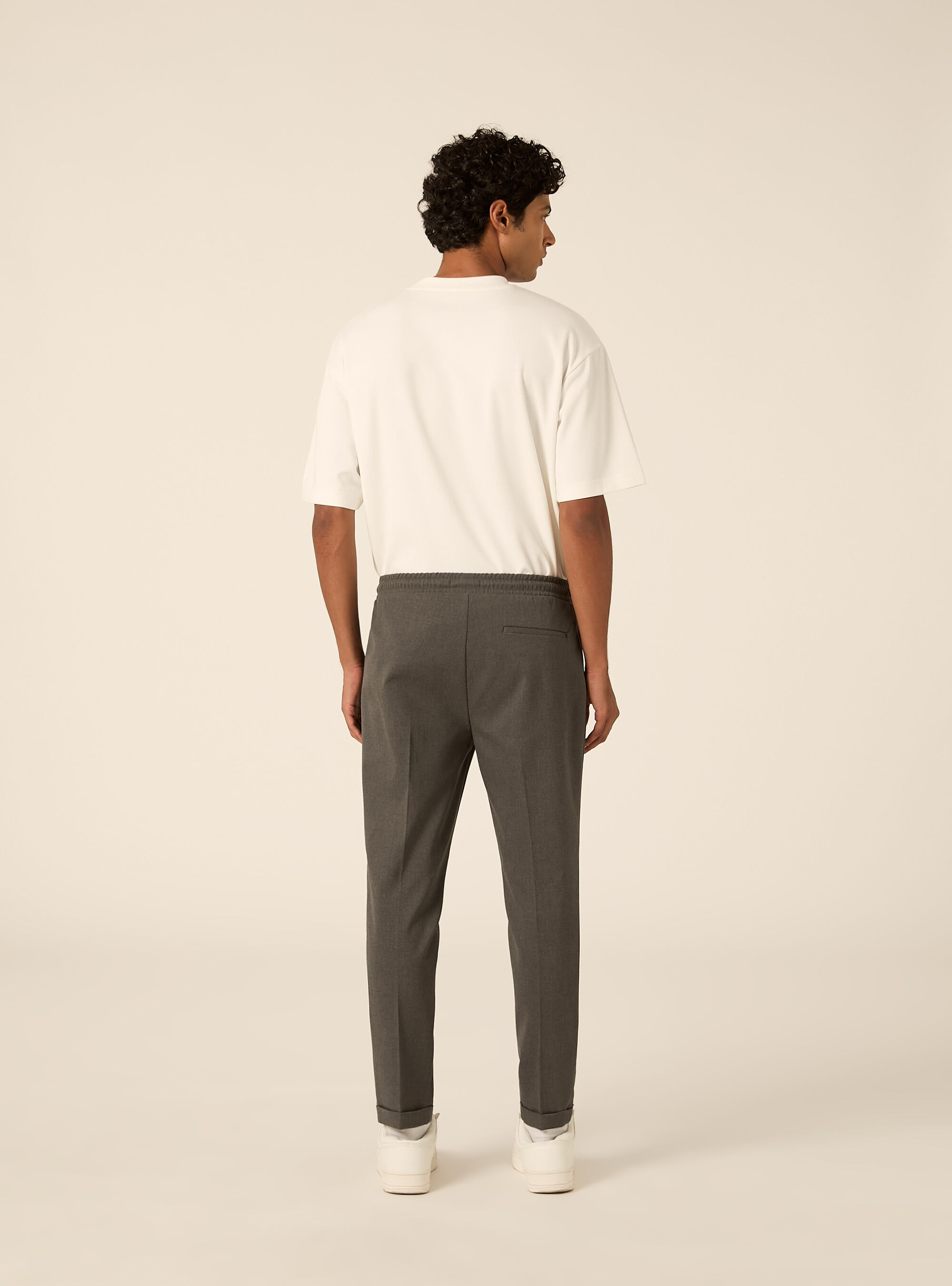 Twill jogger trousers with pleats, MGY1 GREY MEL DARK