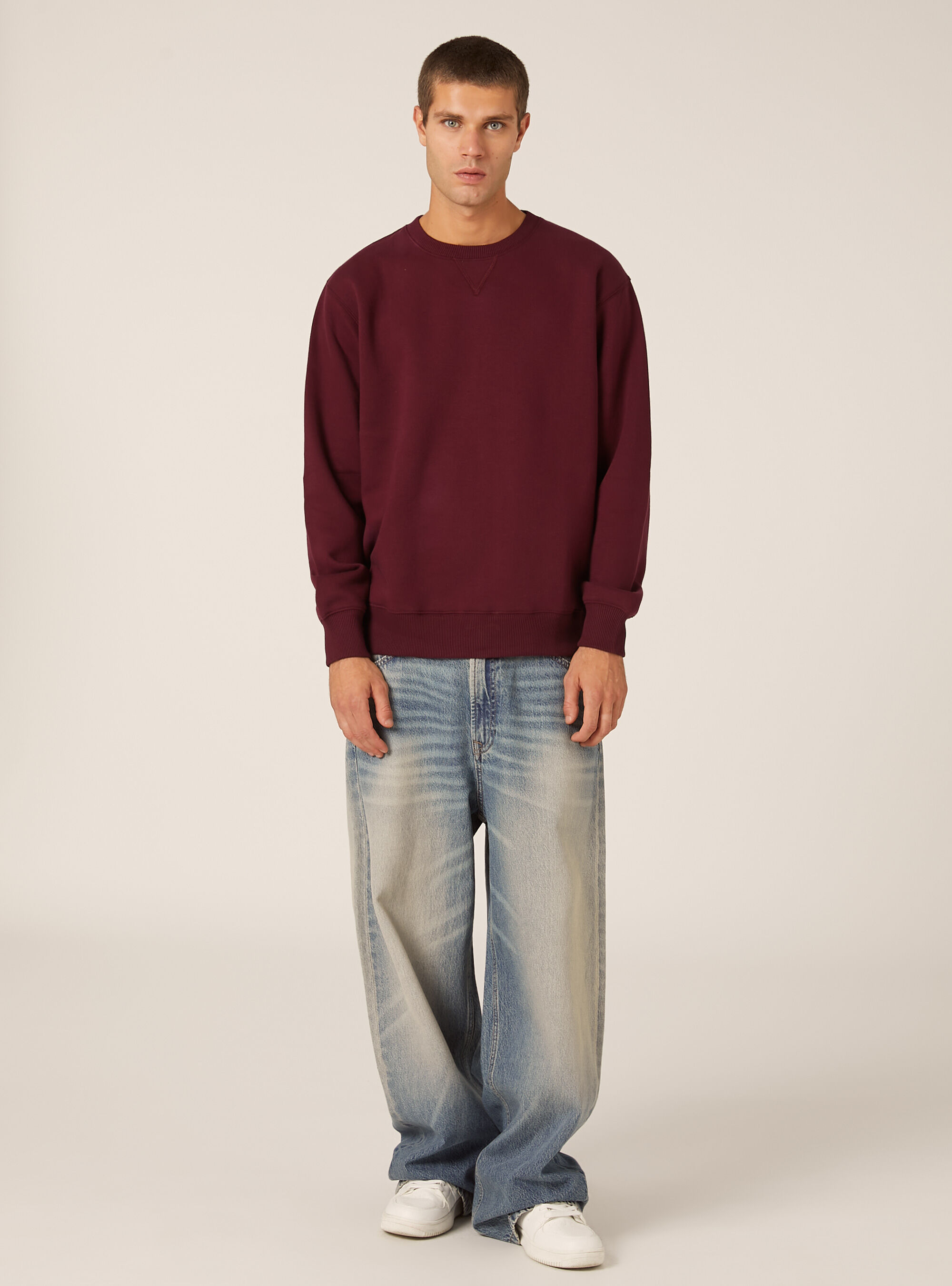 Sweat-shirt &agrave; col rond uni, BO1 BORDEAUX DARK
