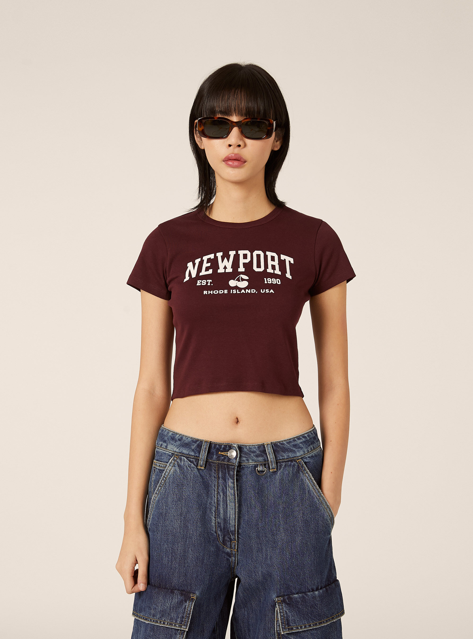 T-Shirt Court Coupe Crop &agrave; Imprim&eacute; Graphique Varsity
