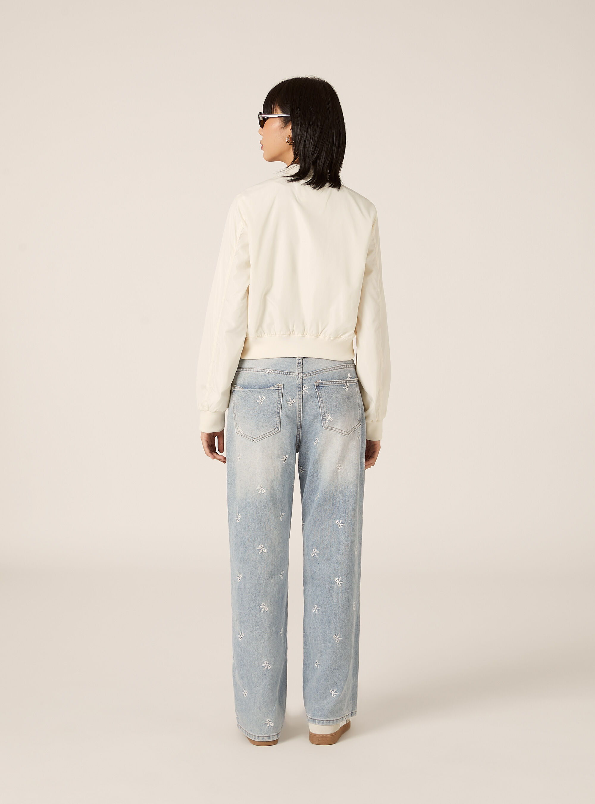 Shiny boxy fit bomber jacket, WH1 OFF WHITE