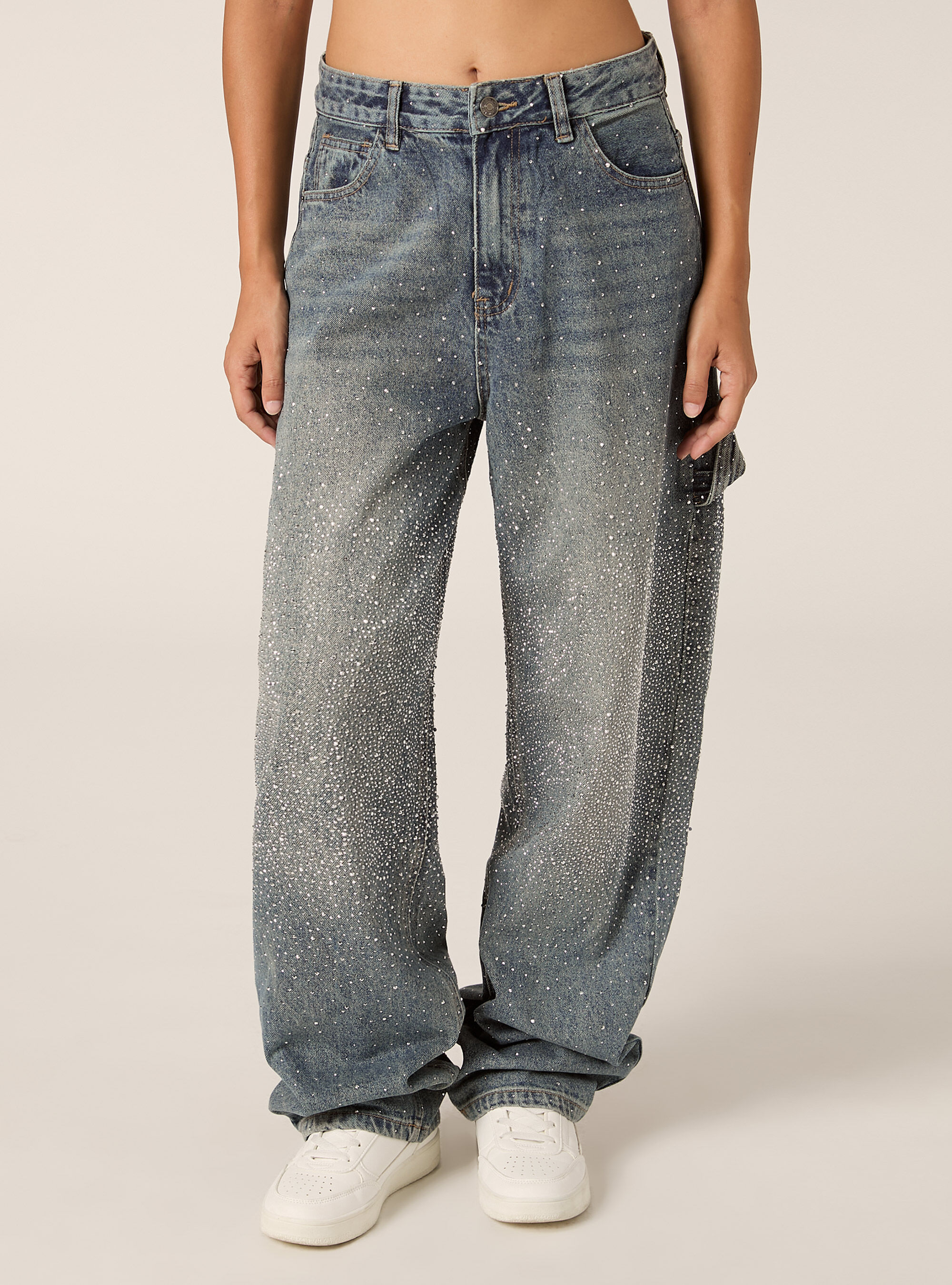 Baggy carpenter jeans with rhinestones