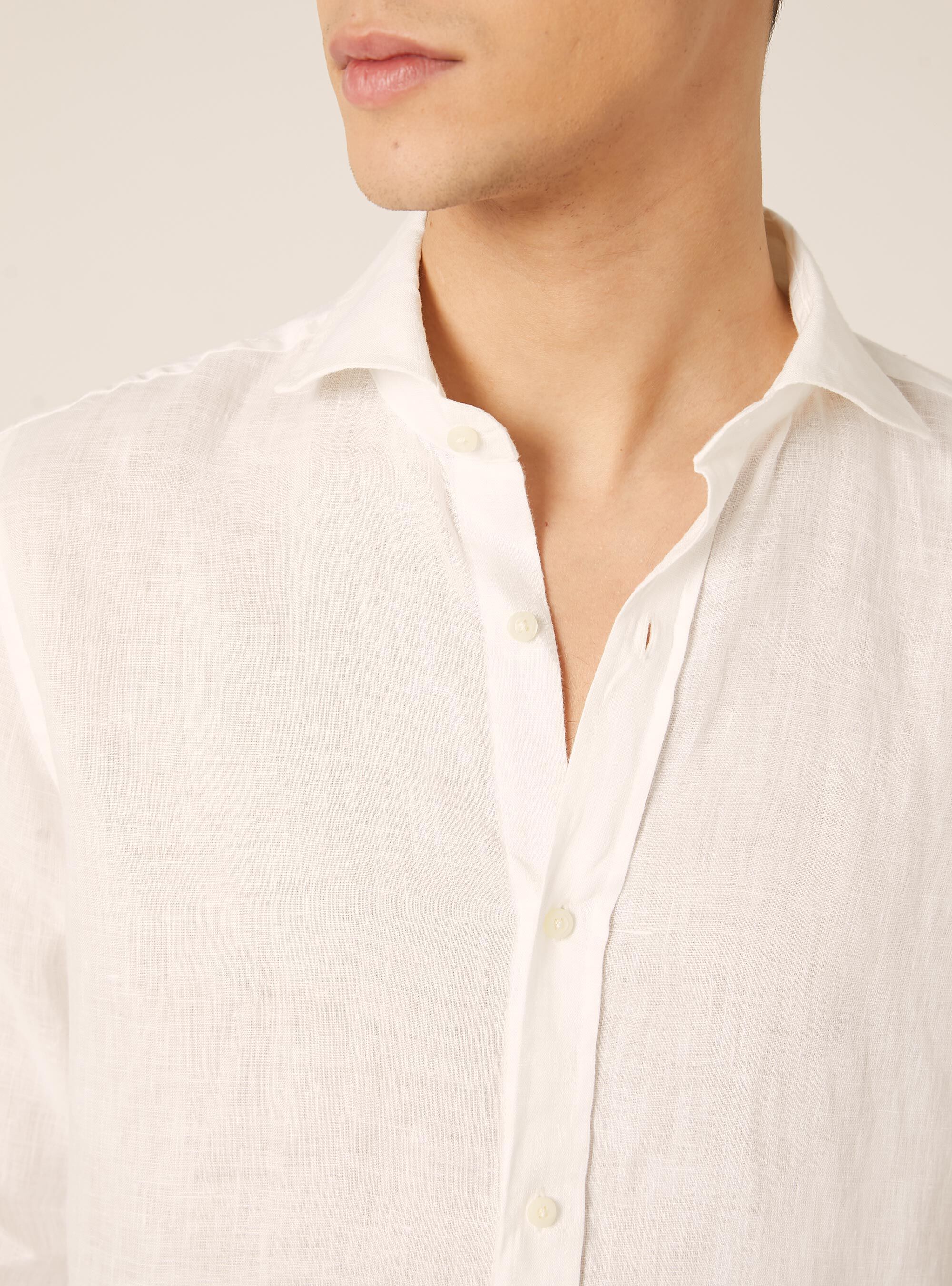 Camisa de lino puro de manga larga, WH3 WHITE