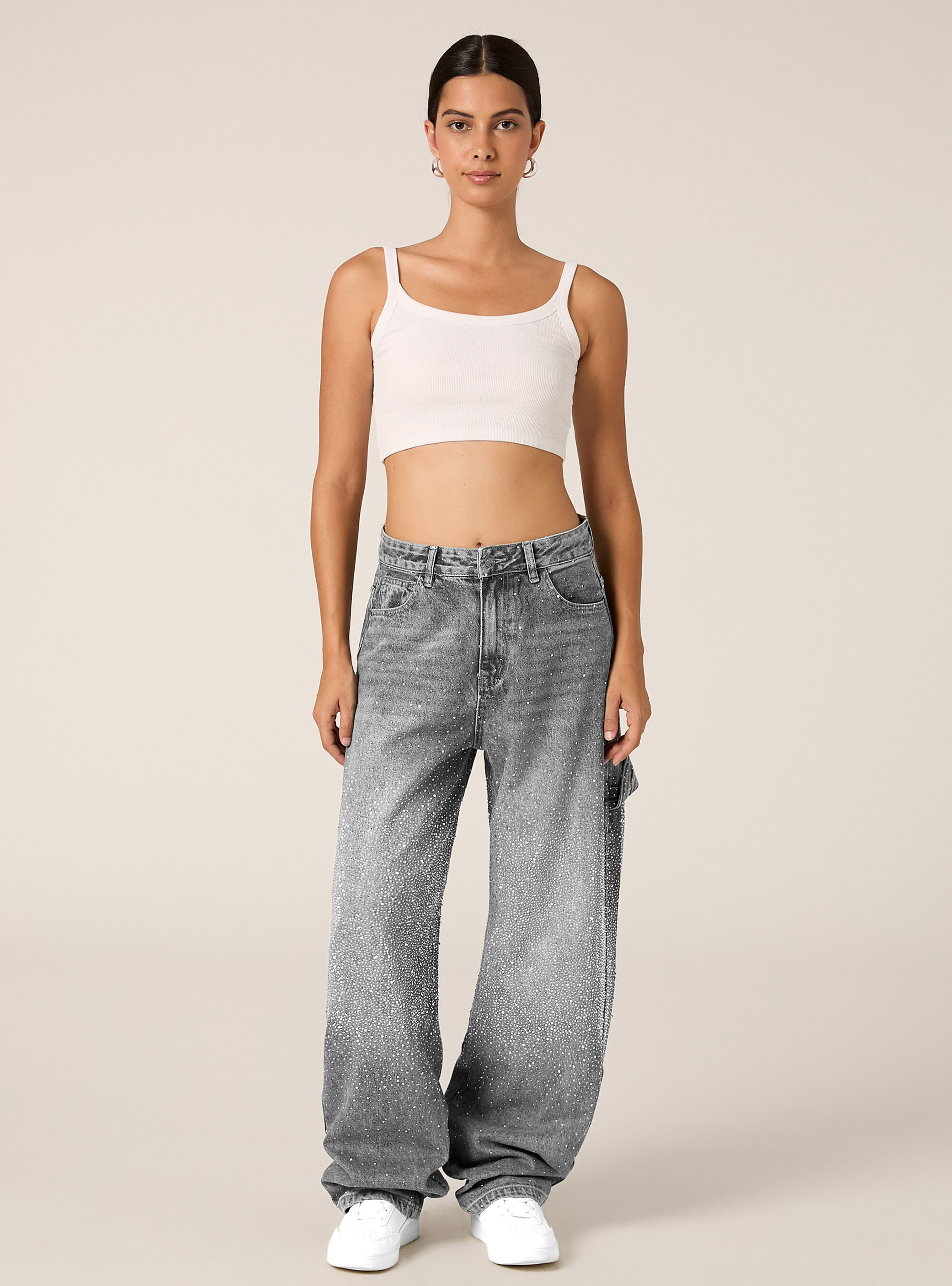 Baggy carpenter jeans with rhinestones