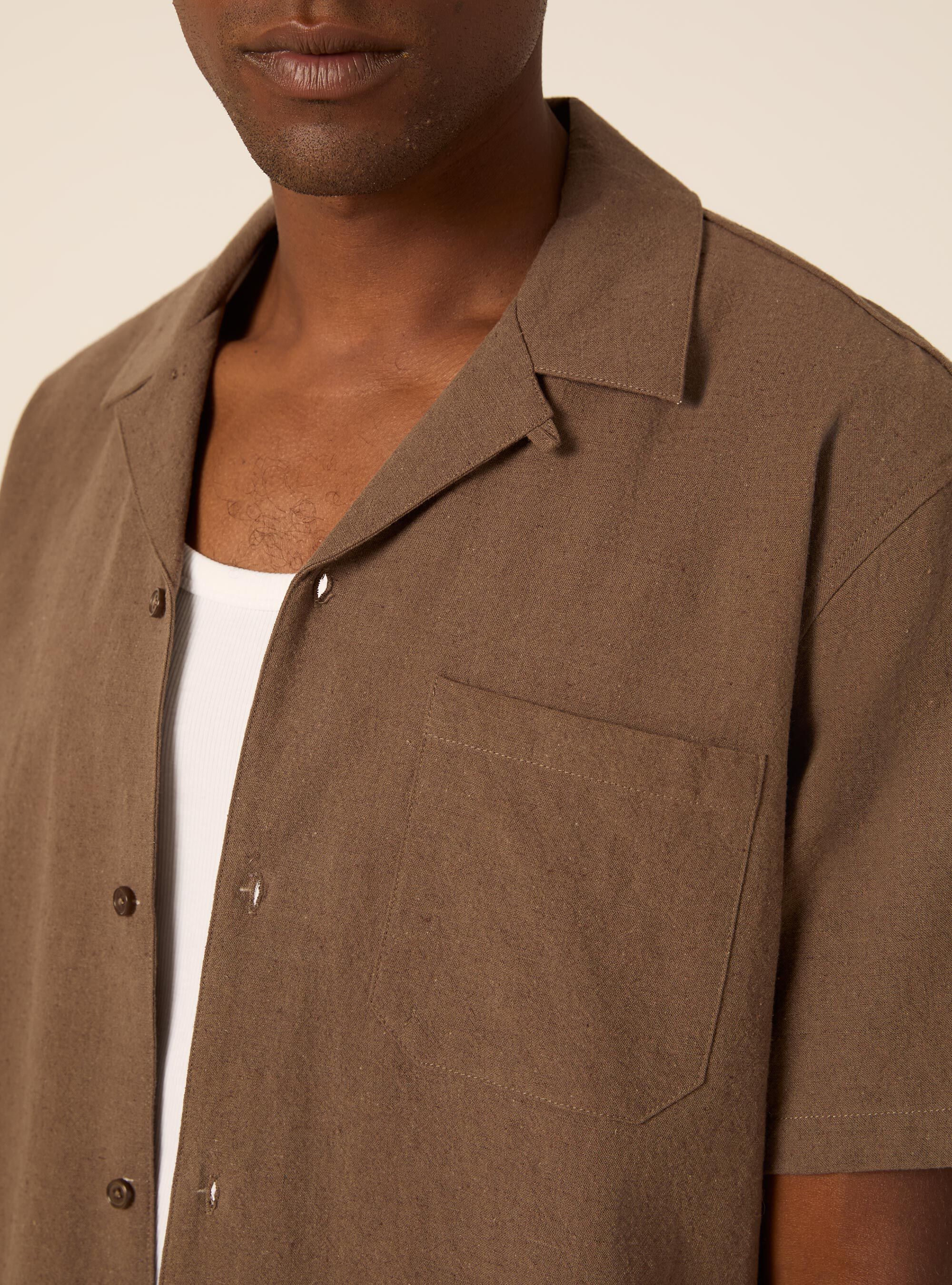 Linen Blend Bowling Shirt, MBR2 BROWN MEL MED