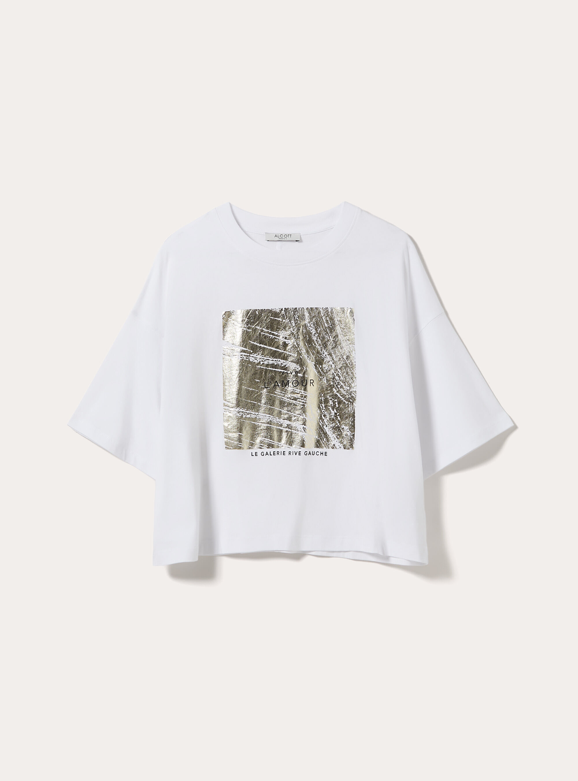 Camiseta Crop con Estampado Metalizado, WH3 WHITE