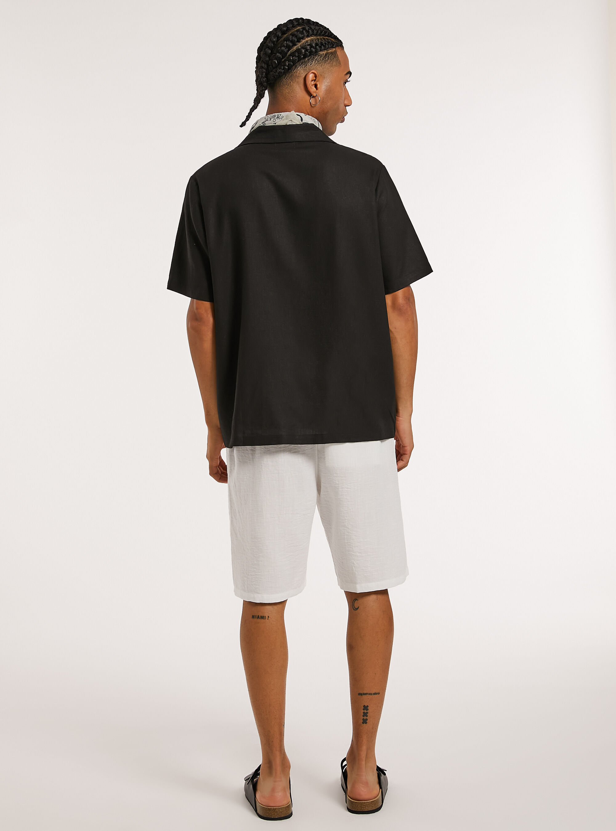 Camicia in misto  lino con tascone, BK1 BLACK