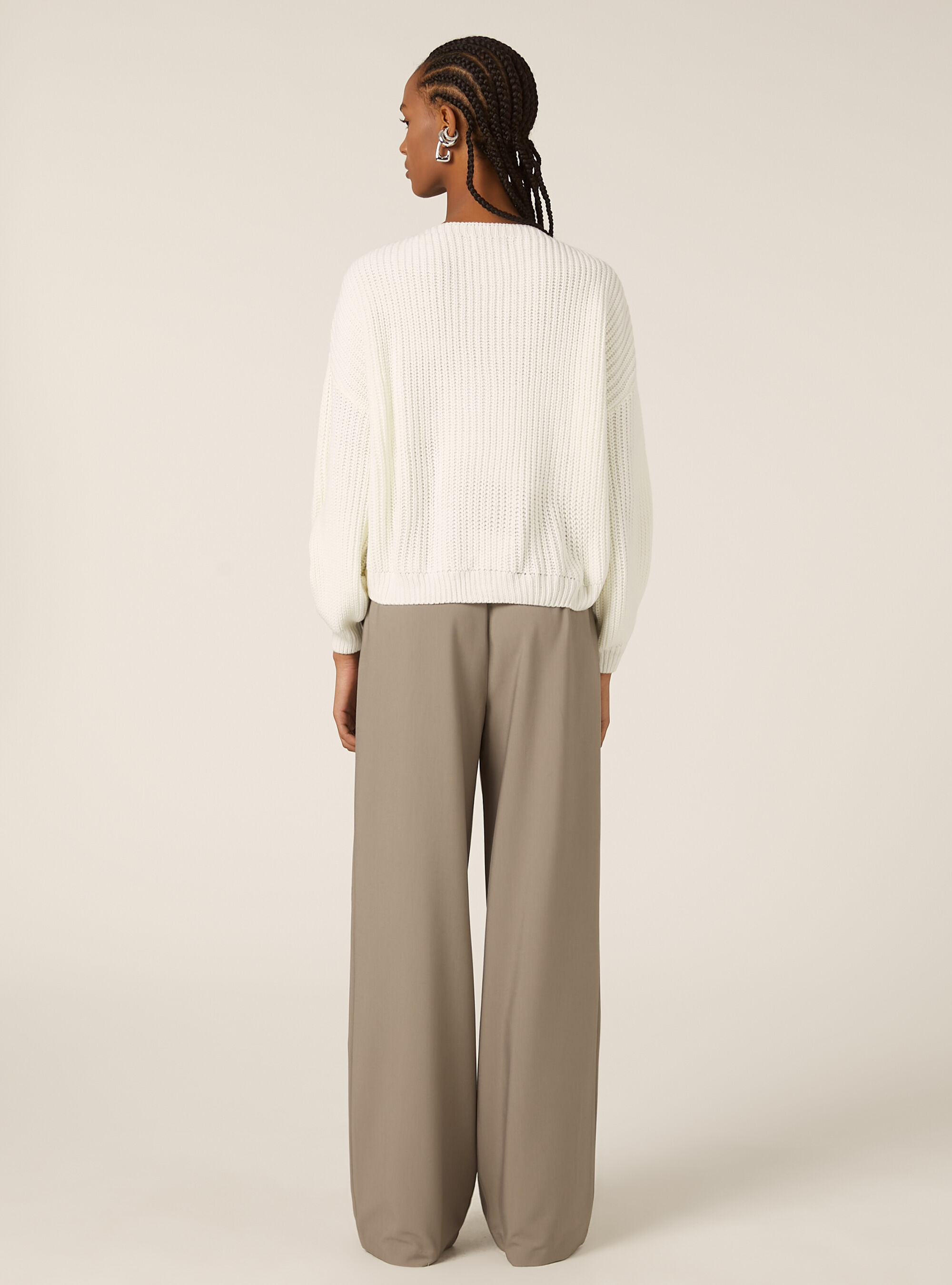 Cardigan en maille &agrave; encolure en V, WH1 OFF WHITE