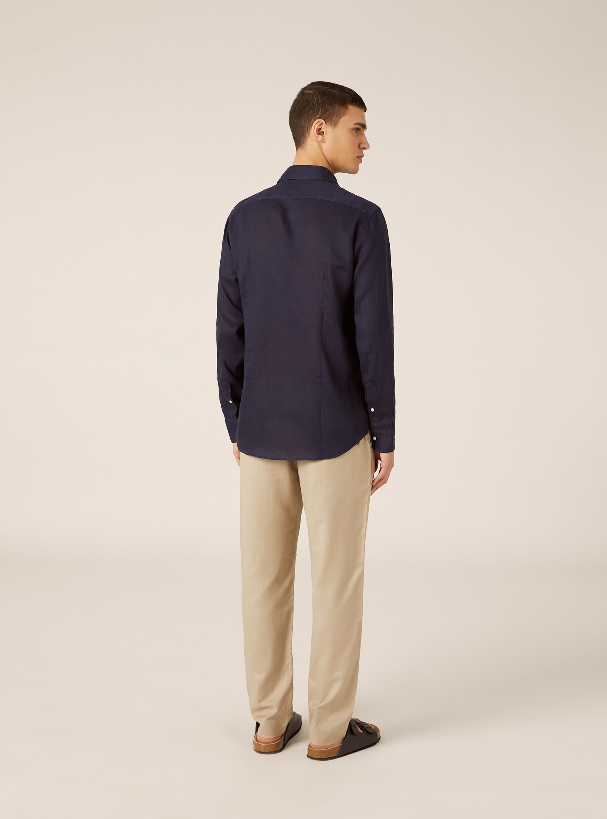 Long-sleeved pure linen shirt, NA2 NAVY MEDIUM