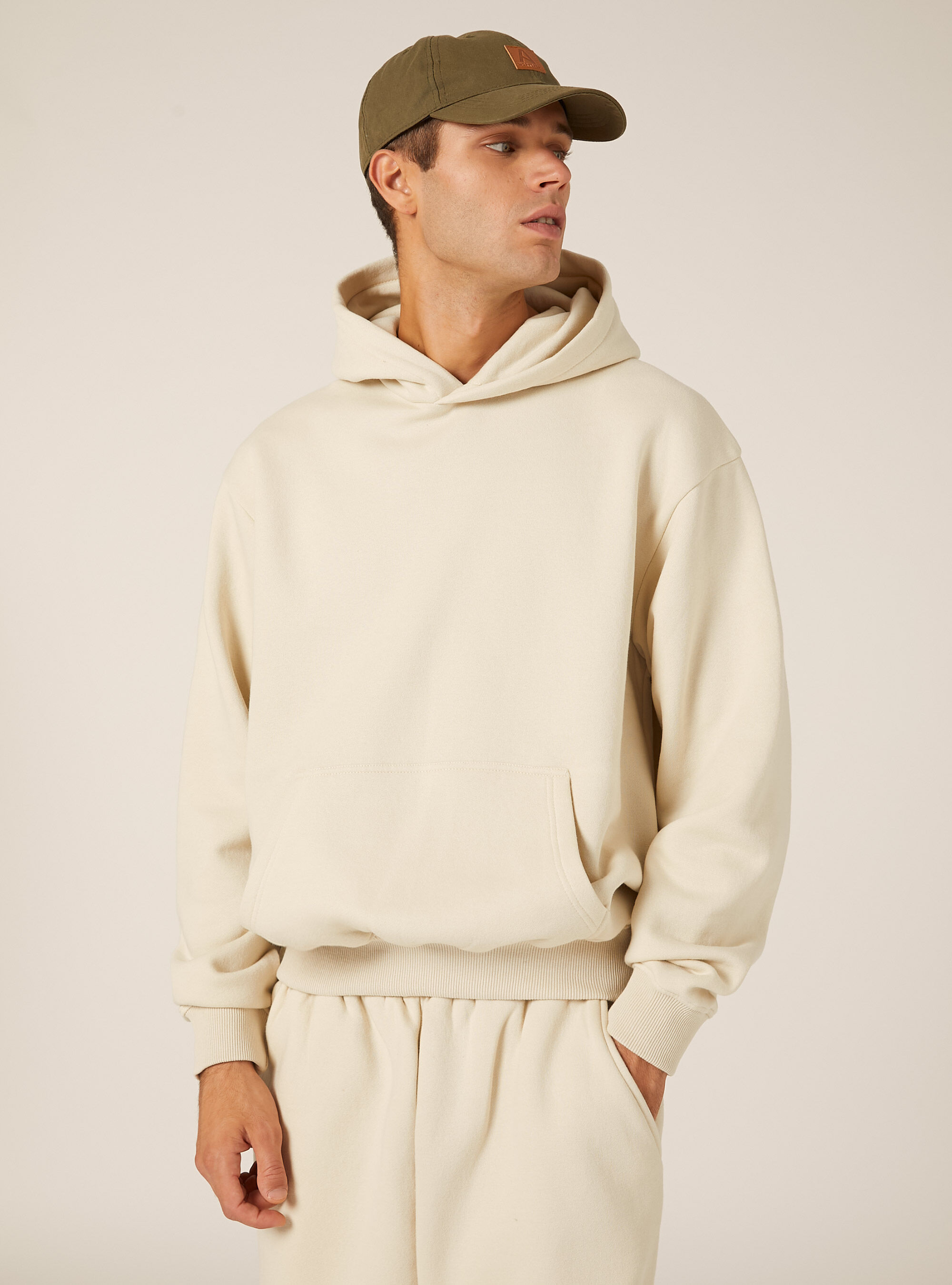 Sweat &agrave; capuche coupe boxy, CR3 CREAM LIGHT