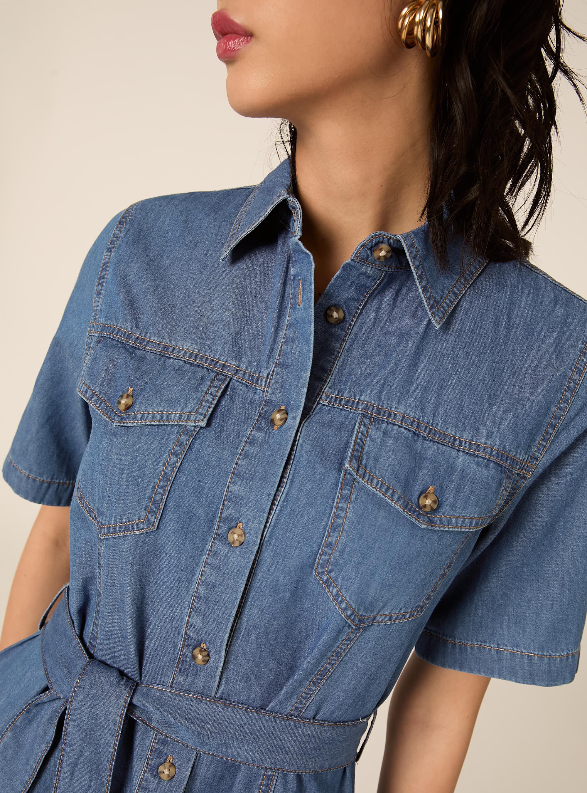 Vestido camisero de denim, D003 MEDIUM BLUE