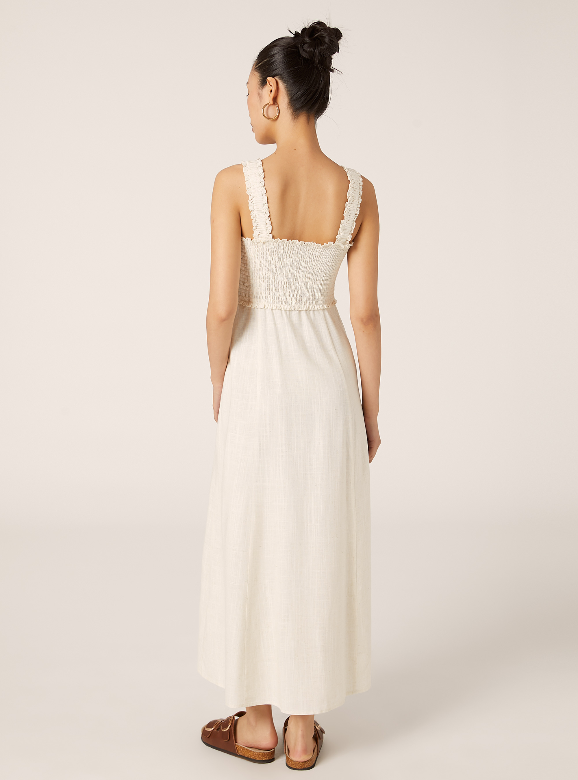 Linen blend midi dress, BG3 BEIGE LIGHT