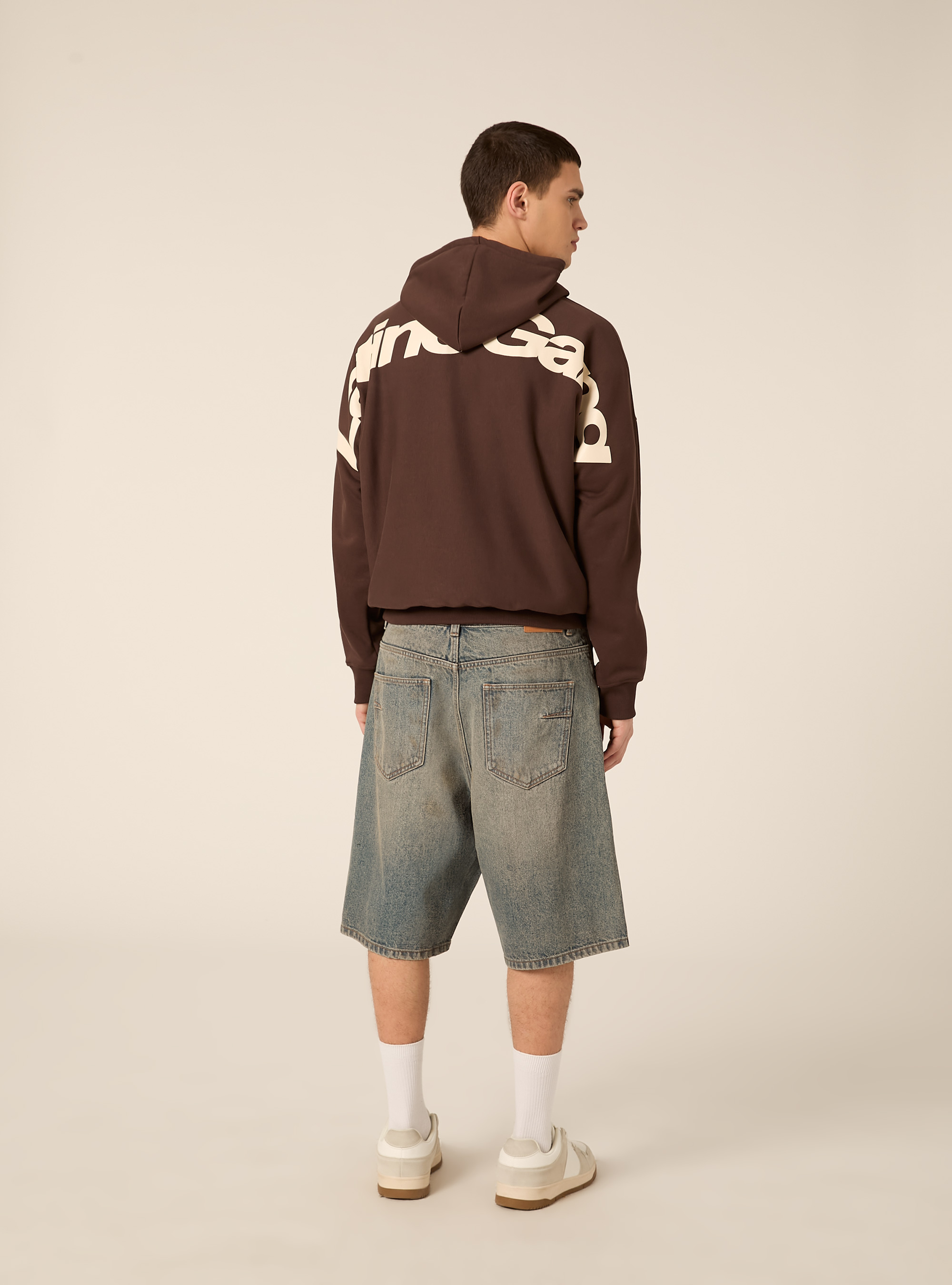 Boxy Fit Hoodie mit Puff-Print, BR1 BROWN DARK