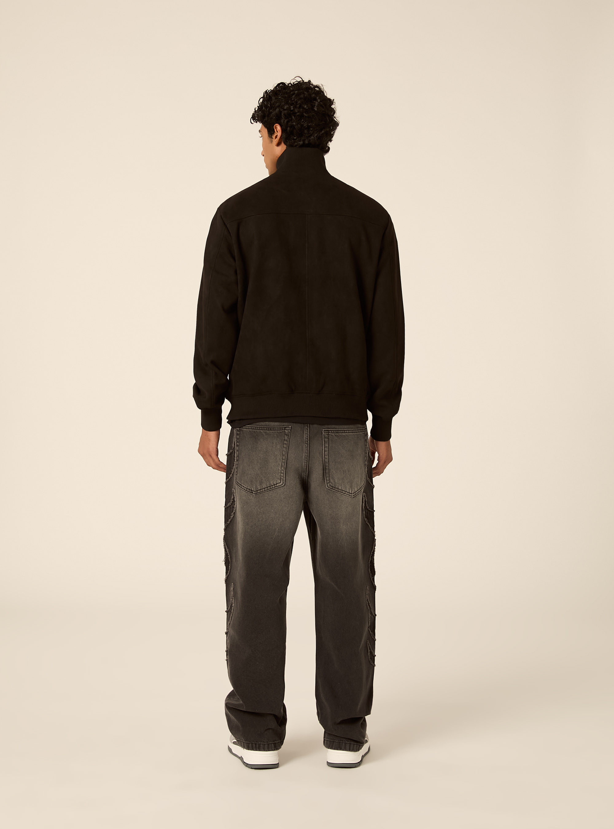 Faux suede high neck zip jacket, BK1 BLACK