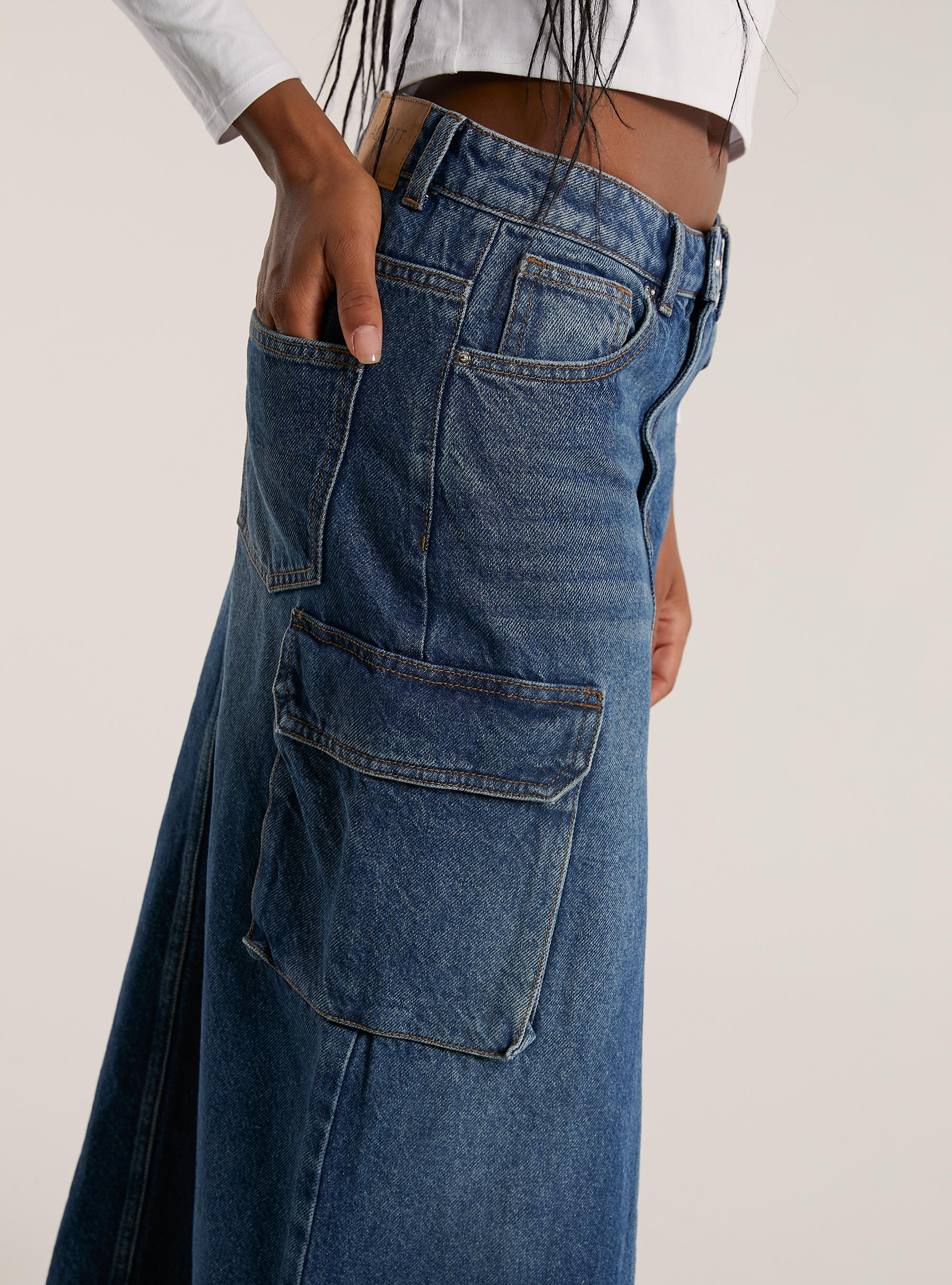 Jupe cargo longuette, D003 MEDIUM BLUE