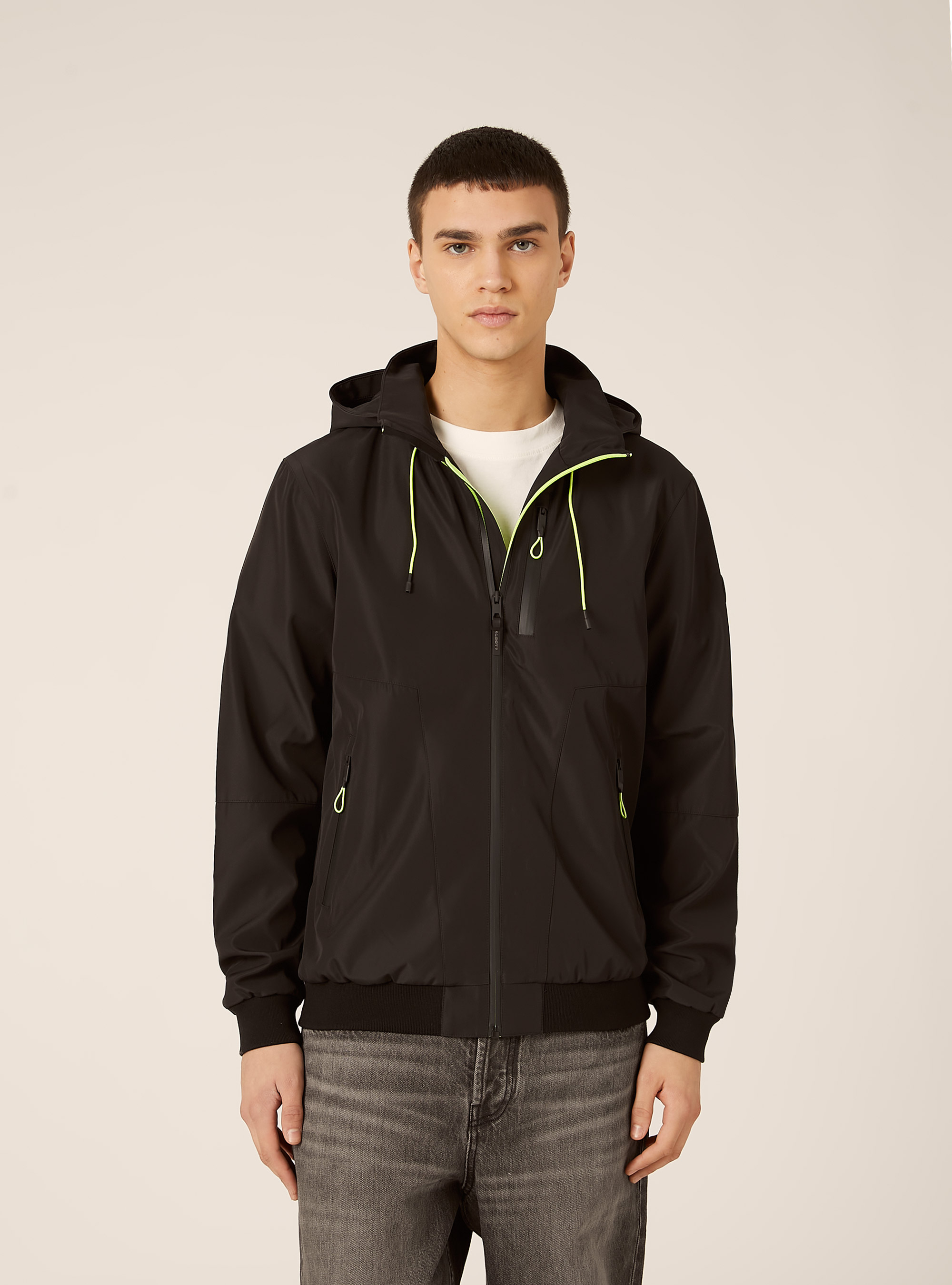 Windproof bomber jacket with hood, BK1 BLACK
