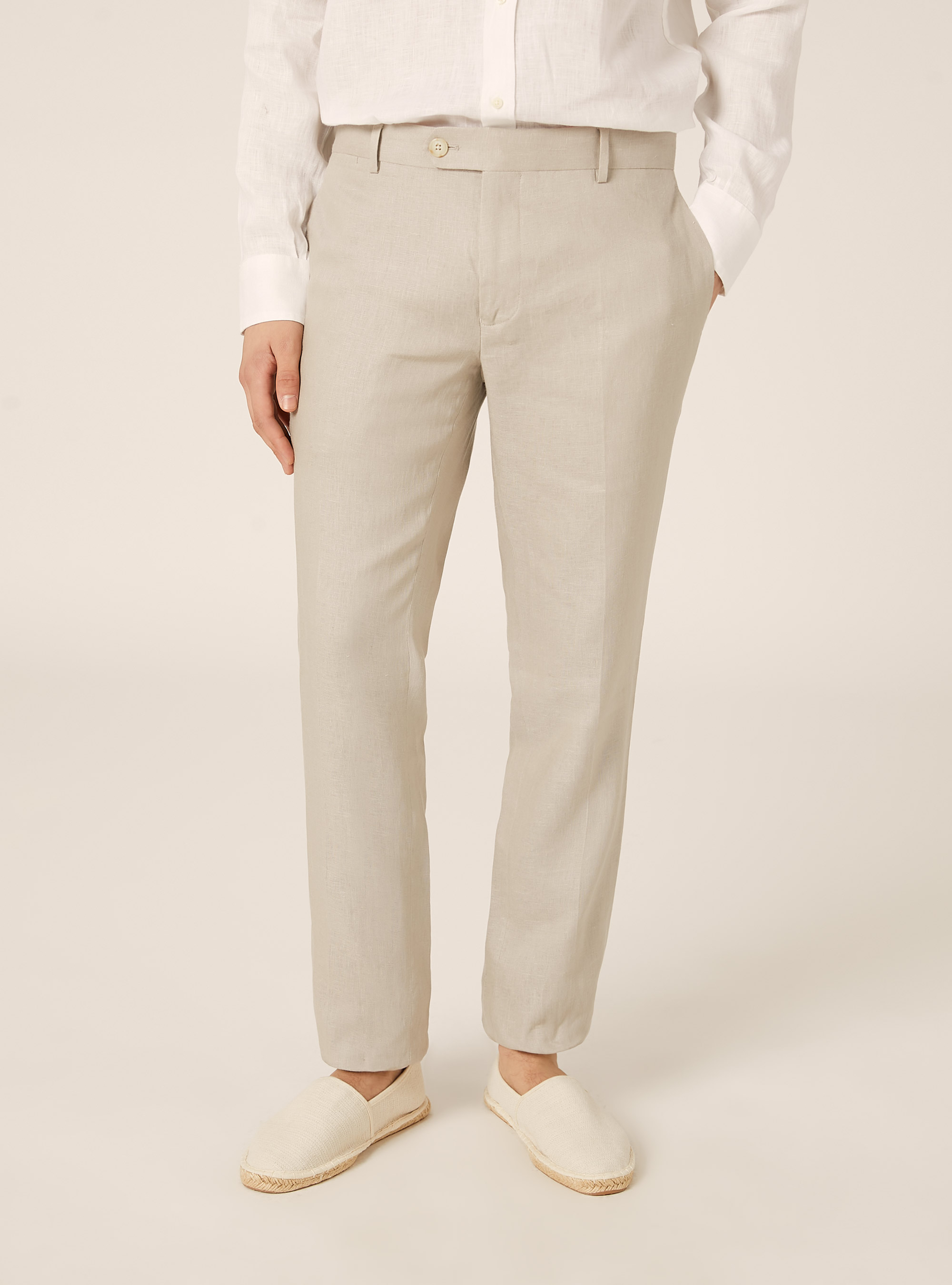 Pantalones de lino puro, BG3 BEIGE LIGHT