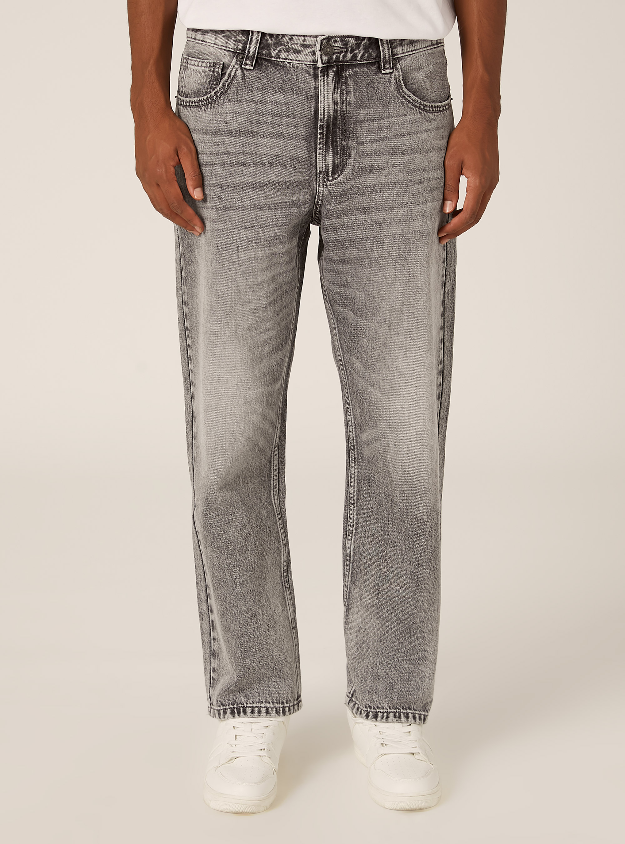 Jeans coupe fusel&eacute;e, D00G GREY