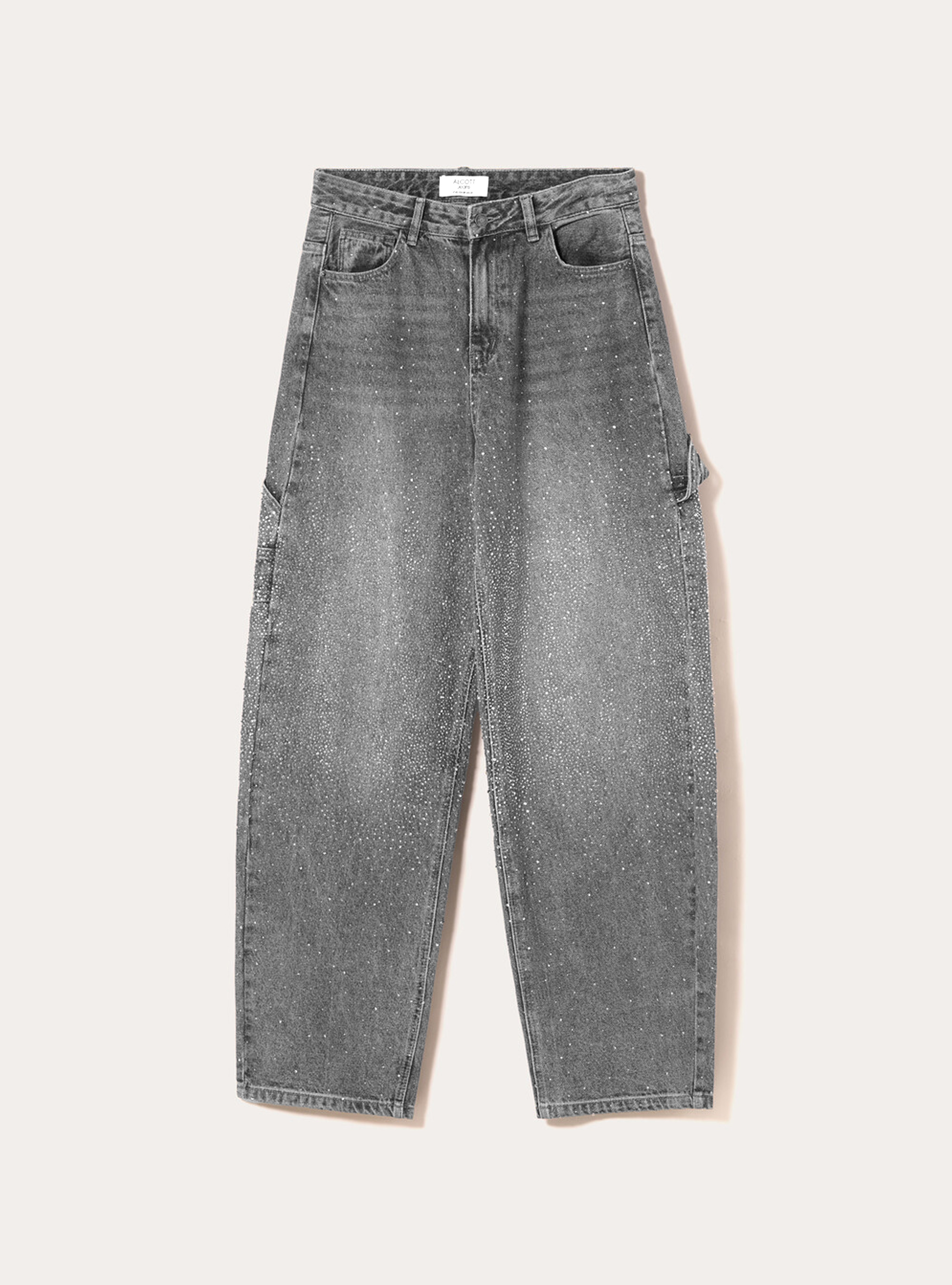 Baggy carpenter jeans with rhinestones, D00G GREY