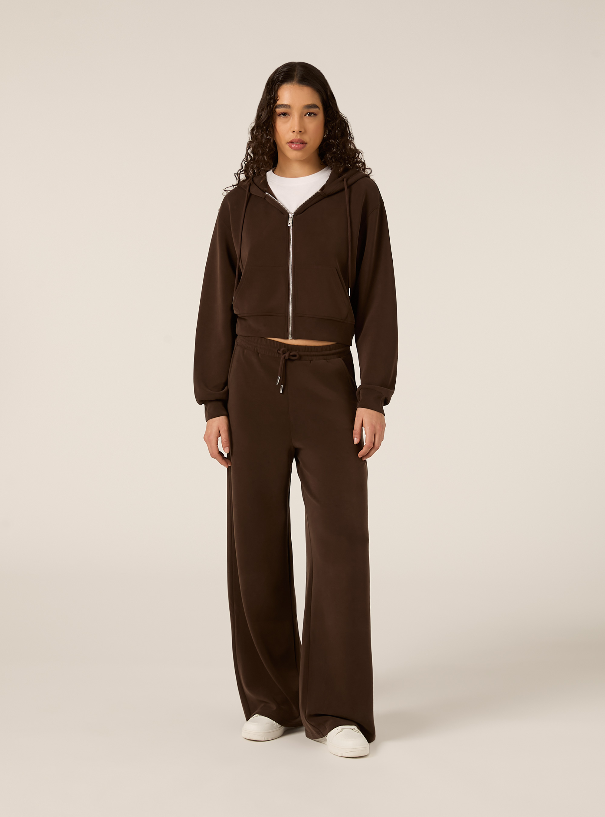 Chaqueta con cremallera y capucha soft touch, BR1 BROWN DARK