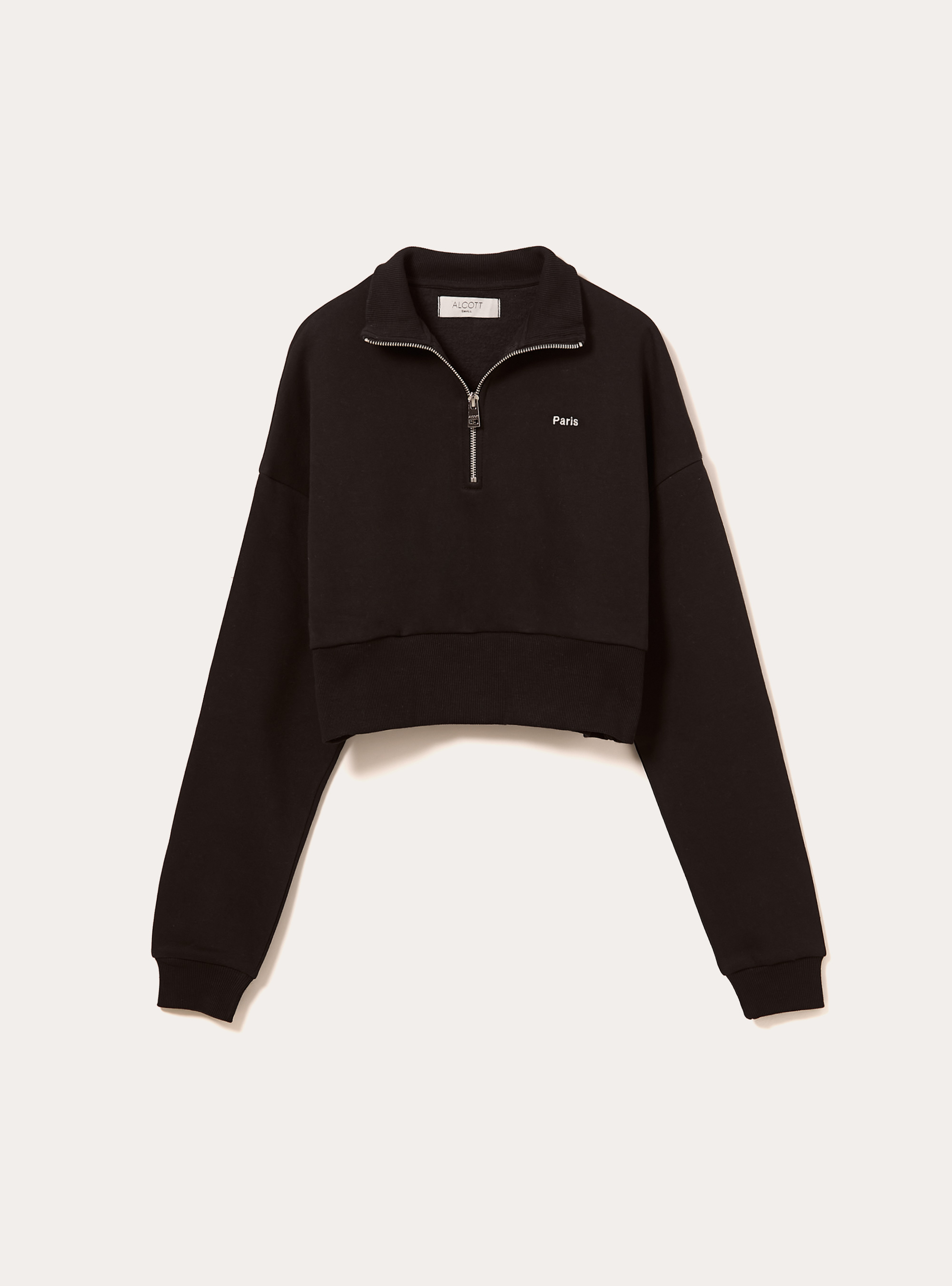 Sweat-shirt court avec col et fermeture &eacute;clair, BK1 BLACK