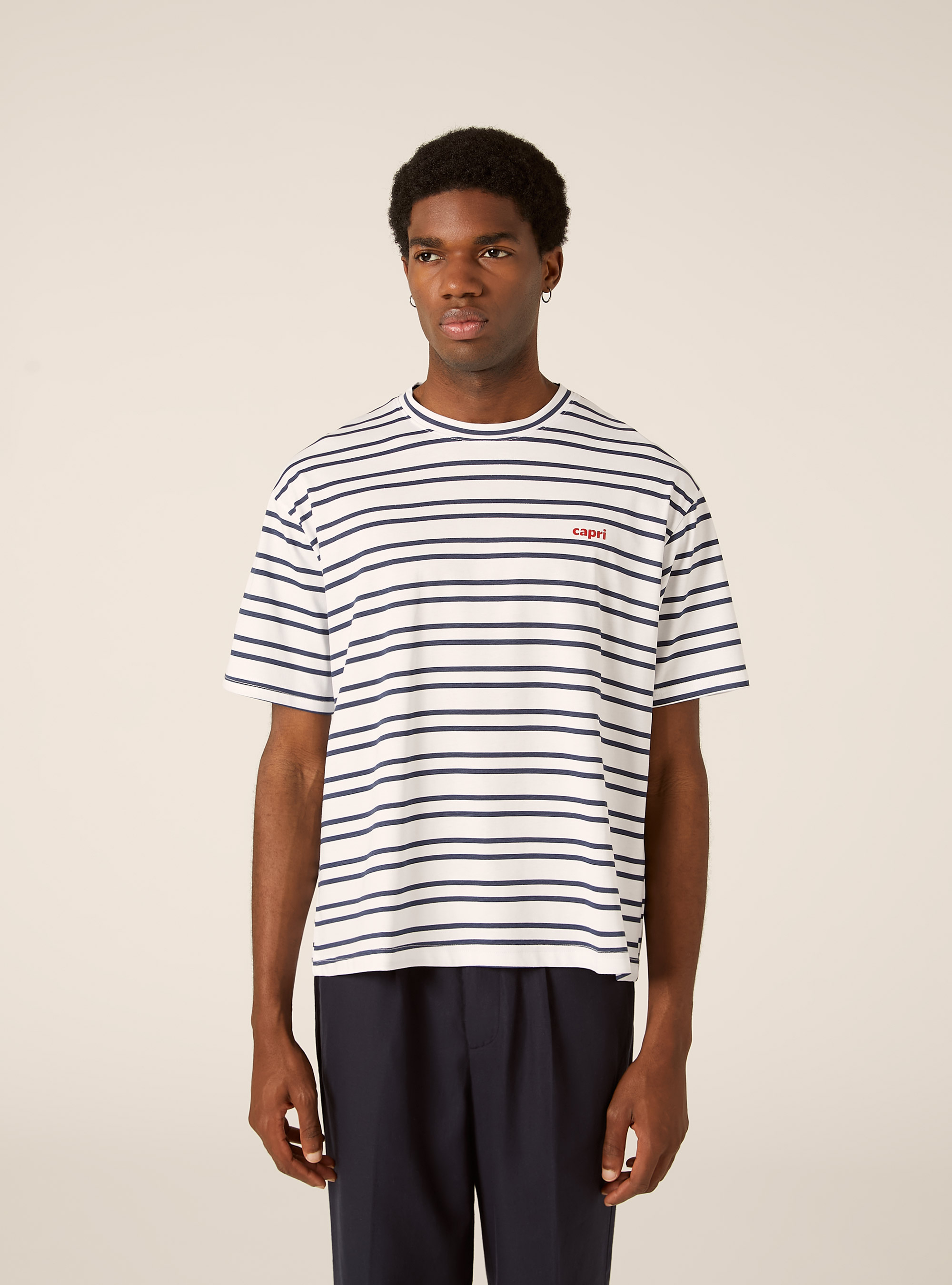 Camiseta de Rayas Boxy Fit, NA2 NAVY MEDIUM