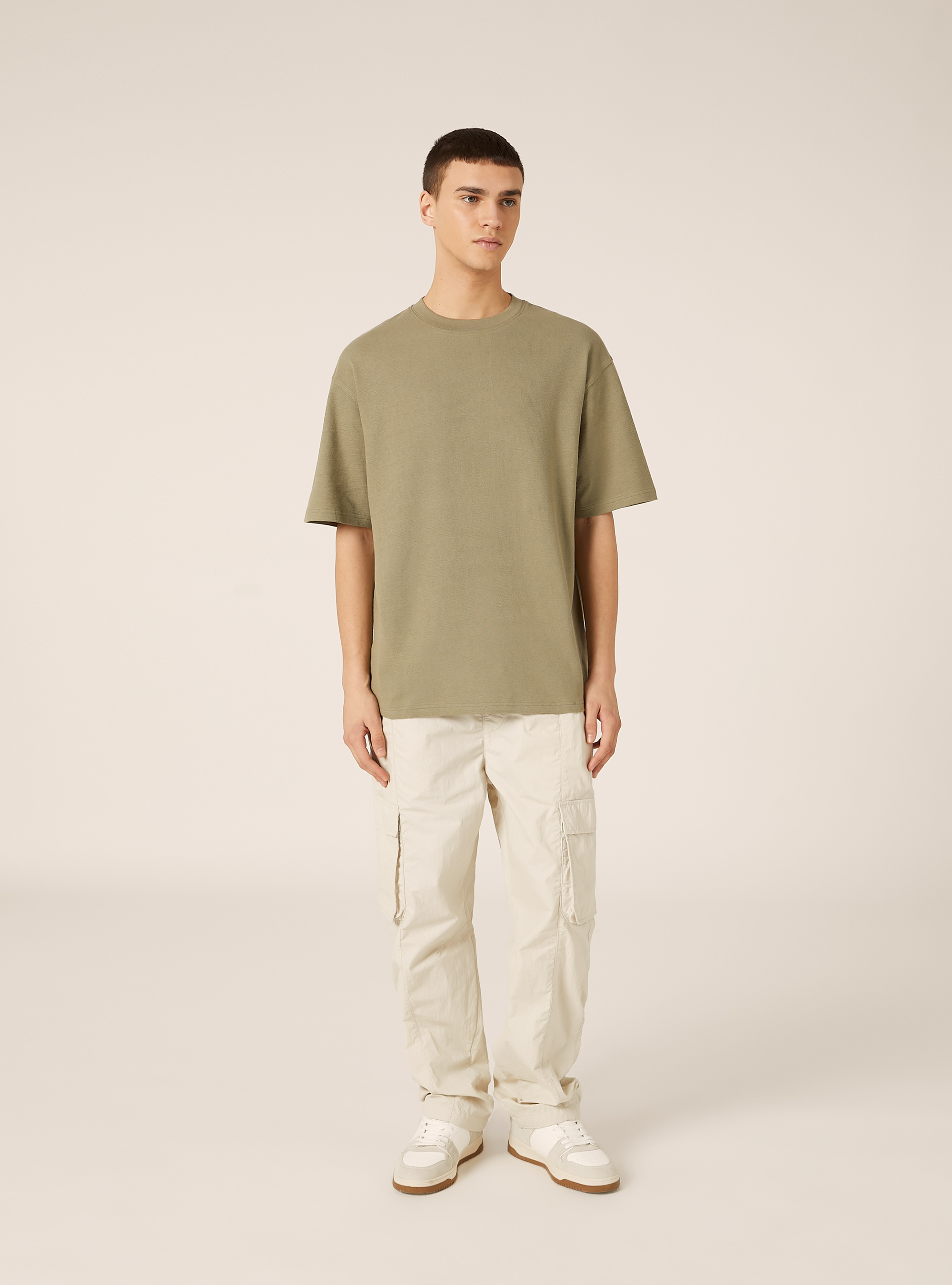 Textured cotton T-shirt, KY2 KAKY MEDIUM