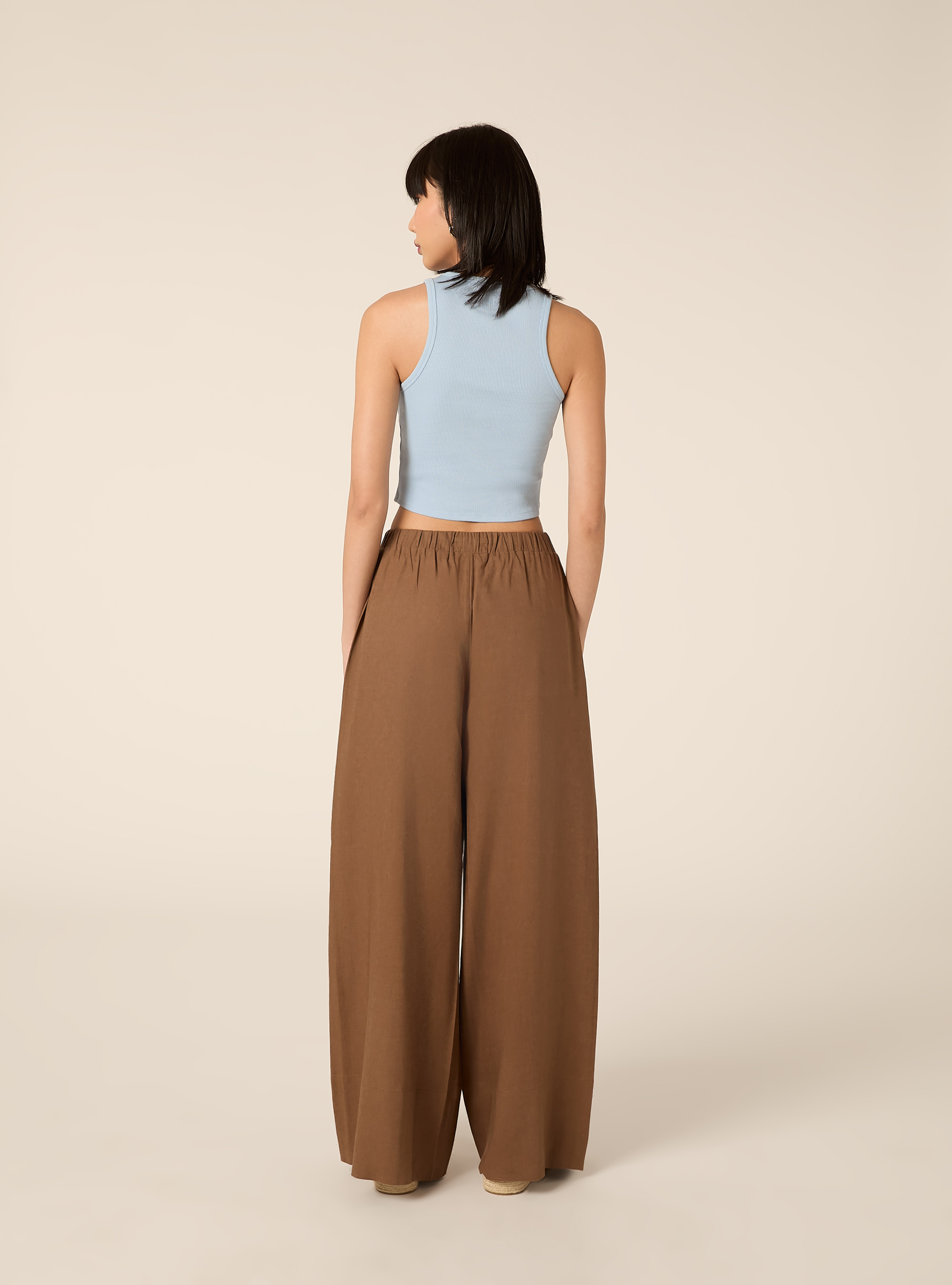 Pantalon palazzo en lin, BR2 BROWN MEDIUM