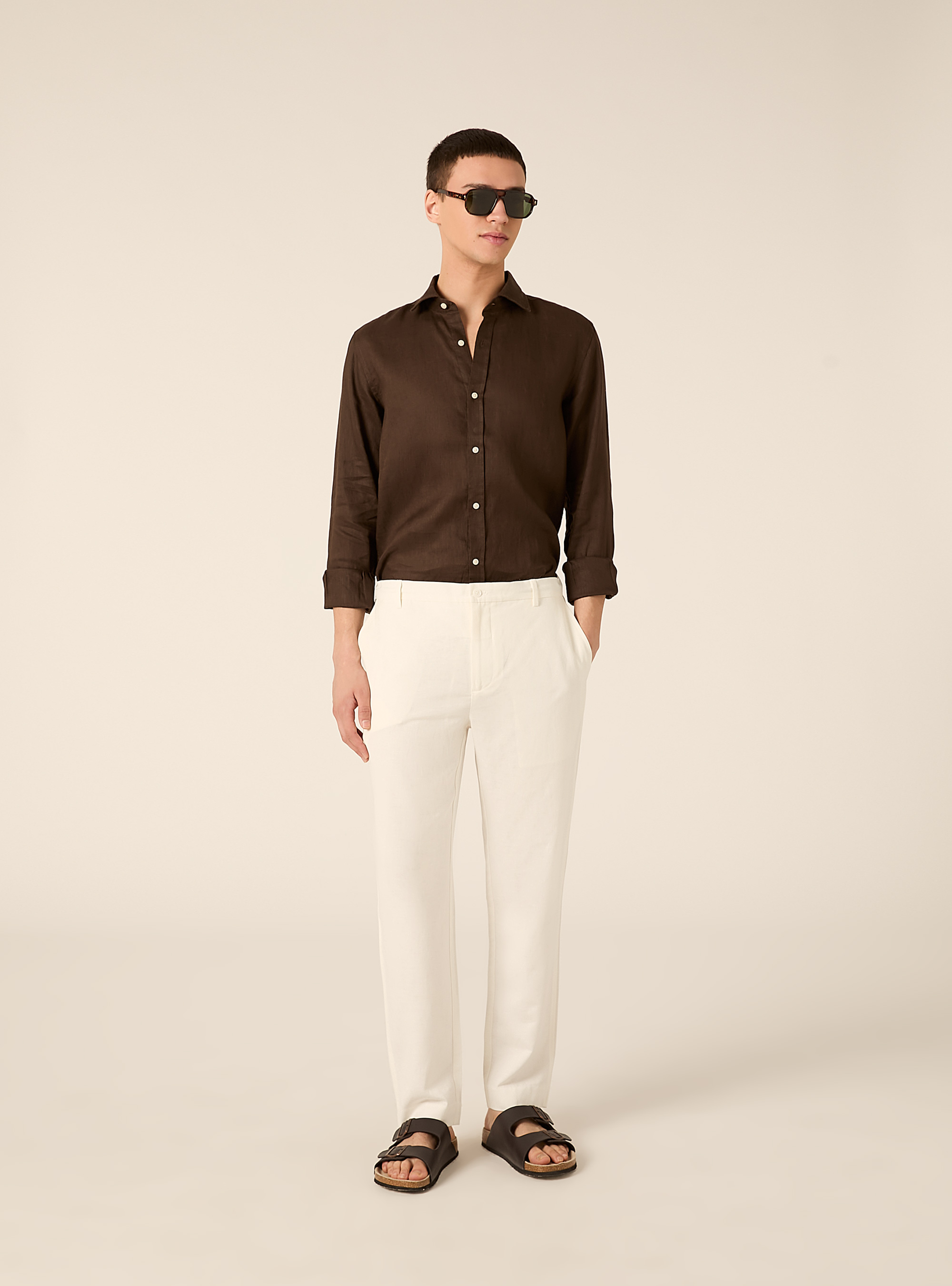 Linen blend chino trousers, WH1 OFF WHITE