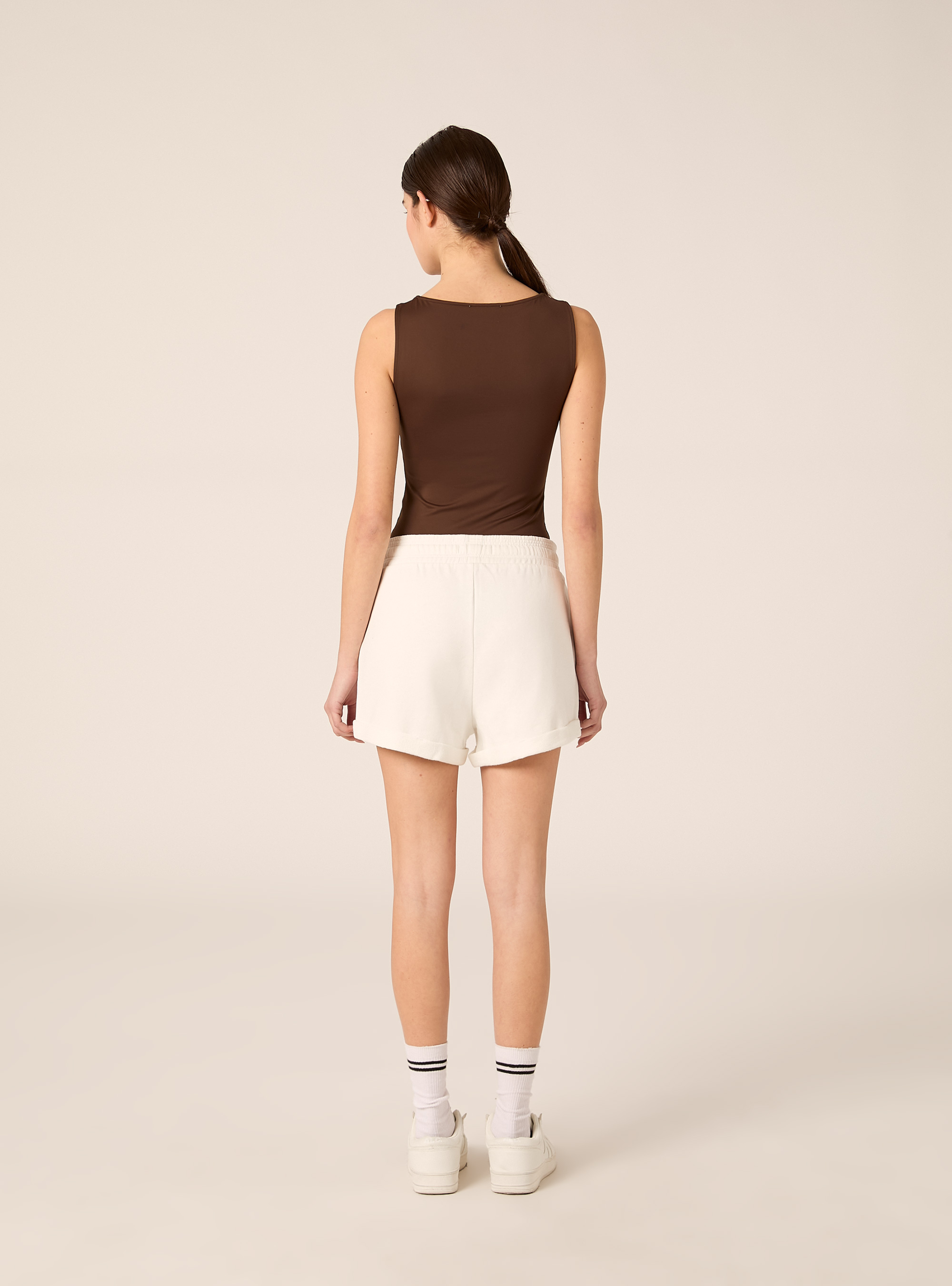 Short en Molleton de Coton avec Taille &Eacute;lastique, WH2 WHITE