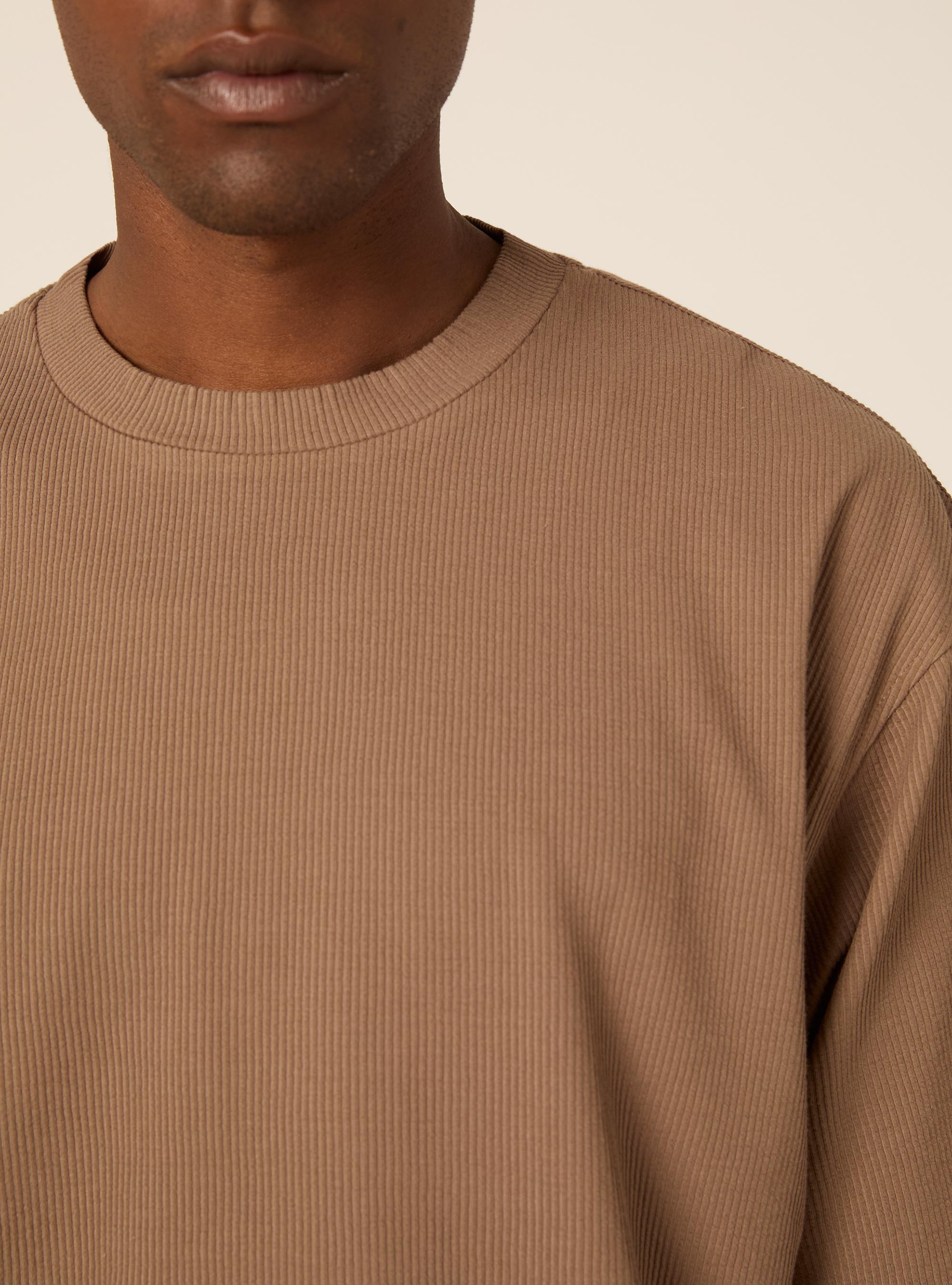 T-shirt boxy fit in maglia a coste, BR3 BROWN LIGHT