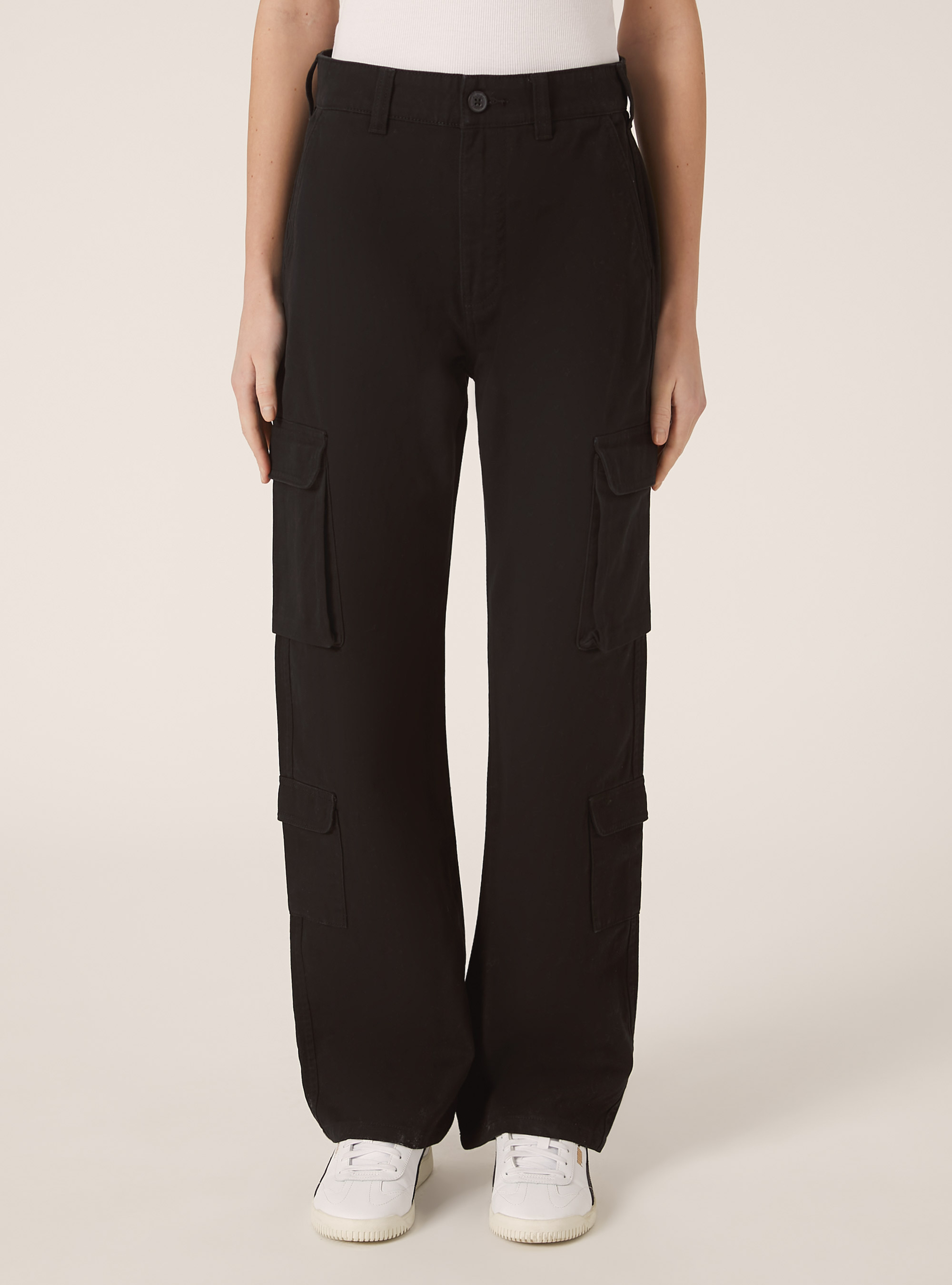 Pantalon cargo en serg&eacute;, BK1 BLACK