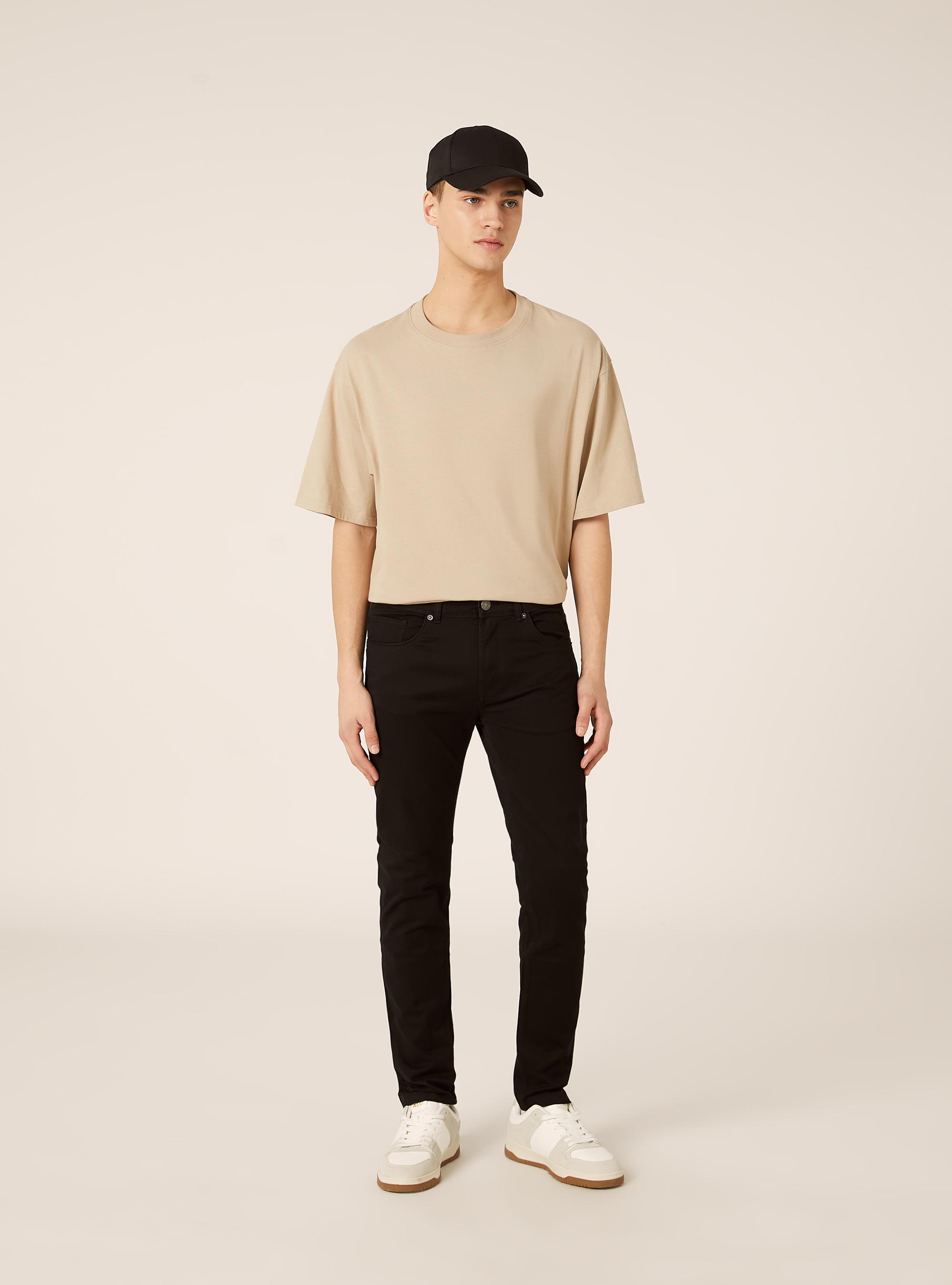 Slim fit cotton trousers, BK1 BLACK