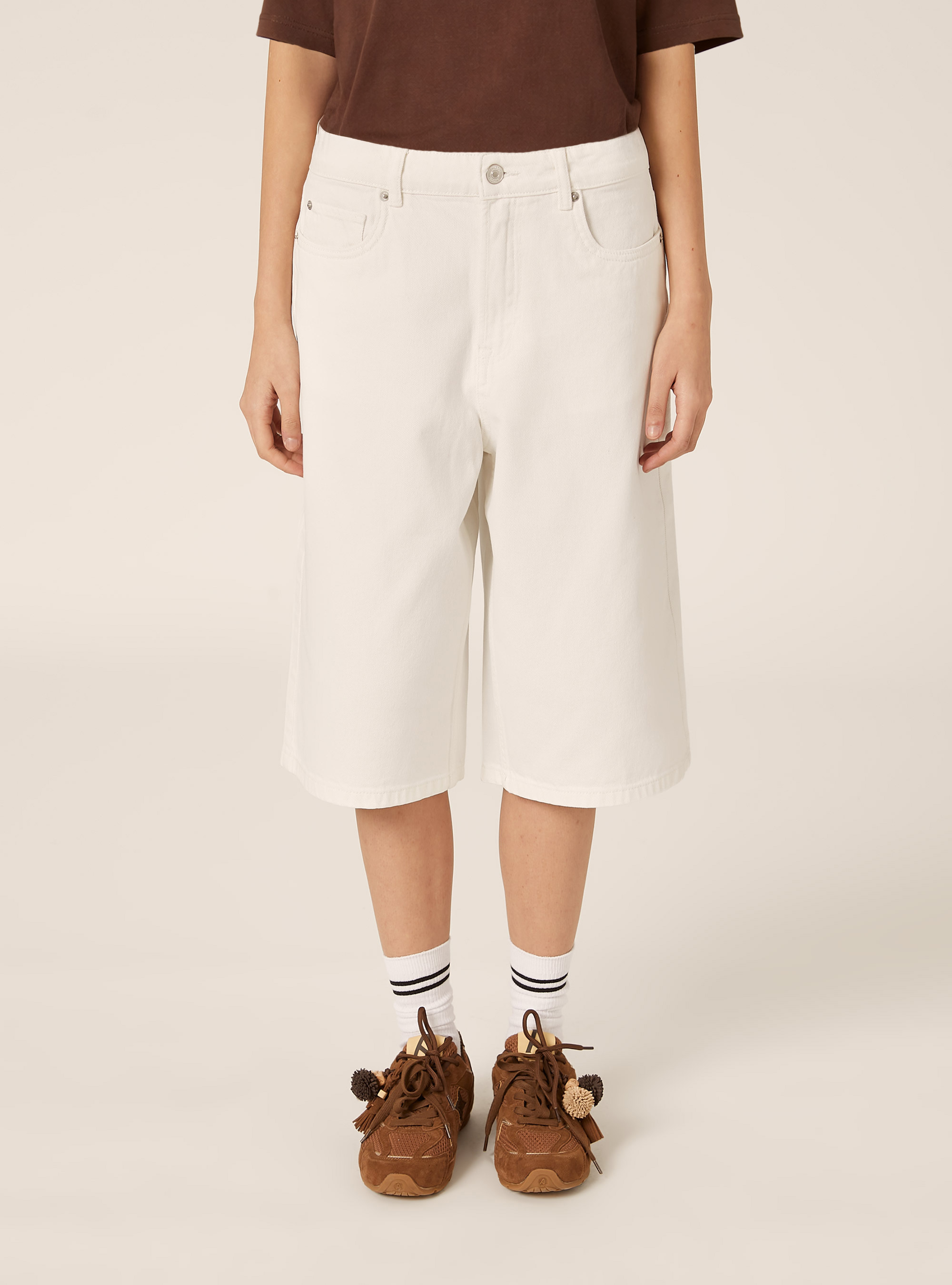 Bermuda jorts in denim colorato, OFF WHITE