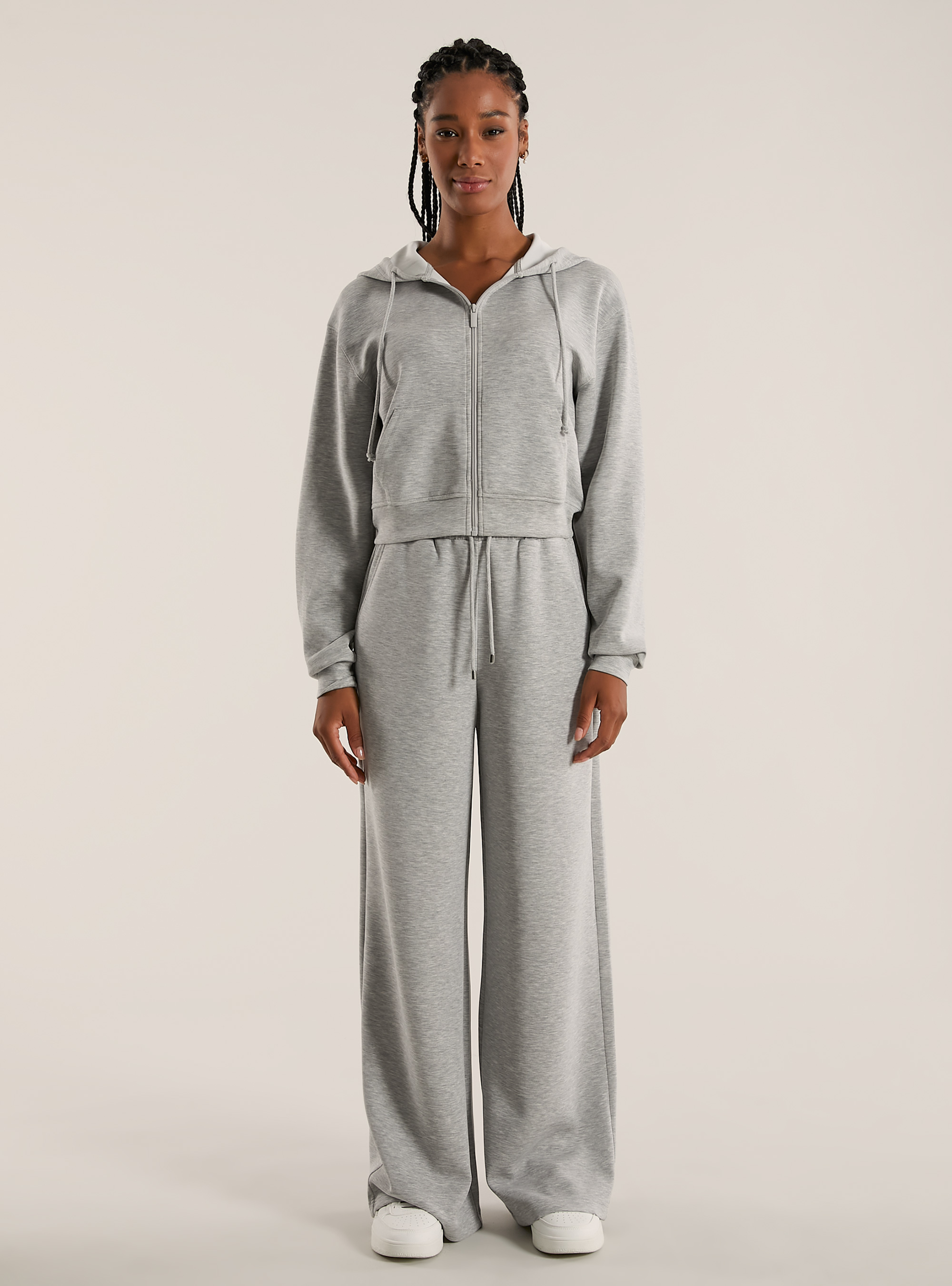 Chaqueta con cremallera y capucha soft touch, MGY3 GREY MEL LIGHT
